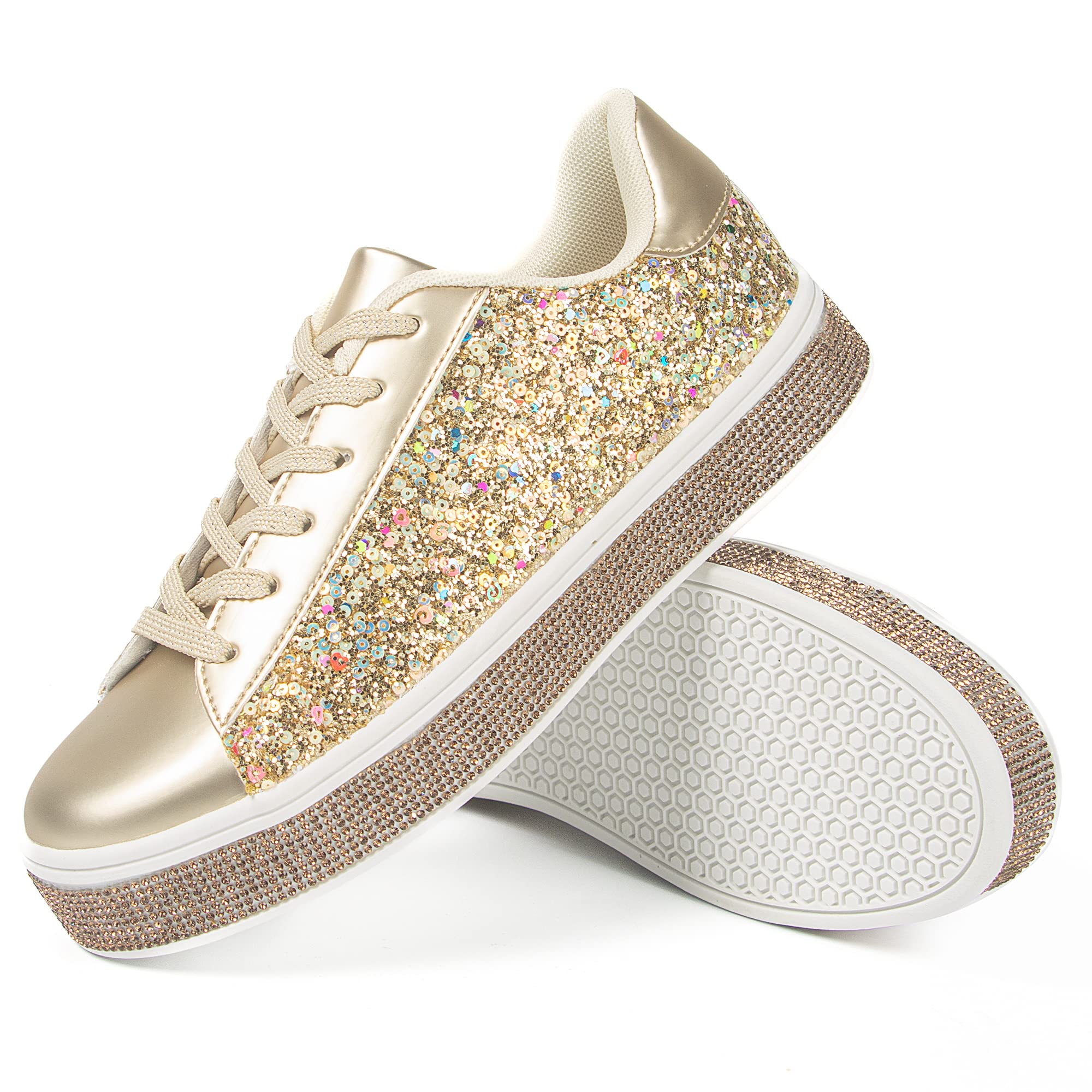 Sparkly Rhinestone Bridal Sneakers for Women - Glitter Wedding Shoes with Sequins, Neon Bling Tennis Shoes for Bride, Bridesmaids & Party - Perfect for Weddings, Bachelorette Parties & Special Occasions