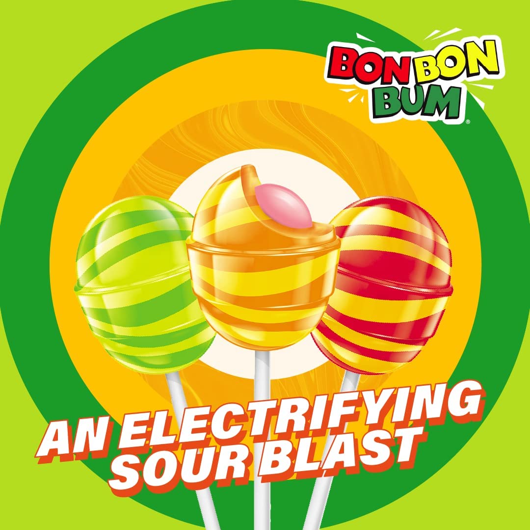 Bon Bon Bum Sour Bubble Gum Pops - 6oz Pack of 12 for Parties & Gifts