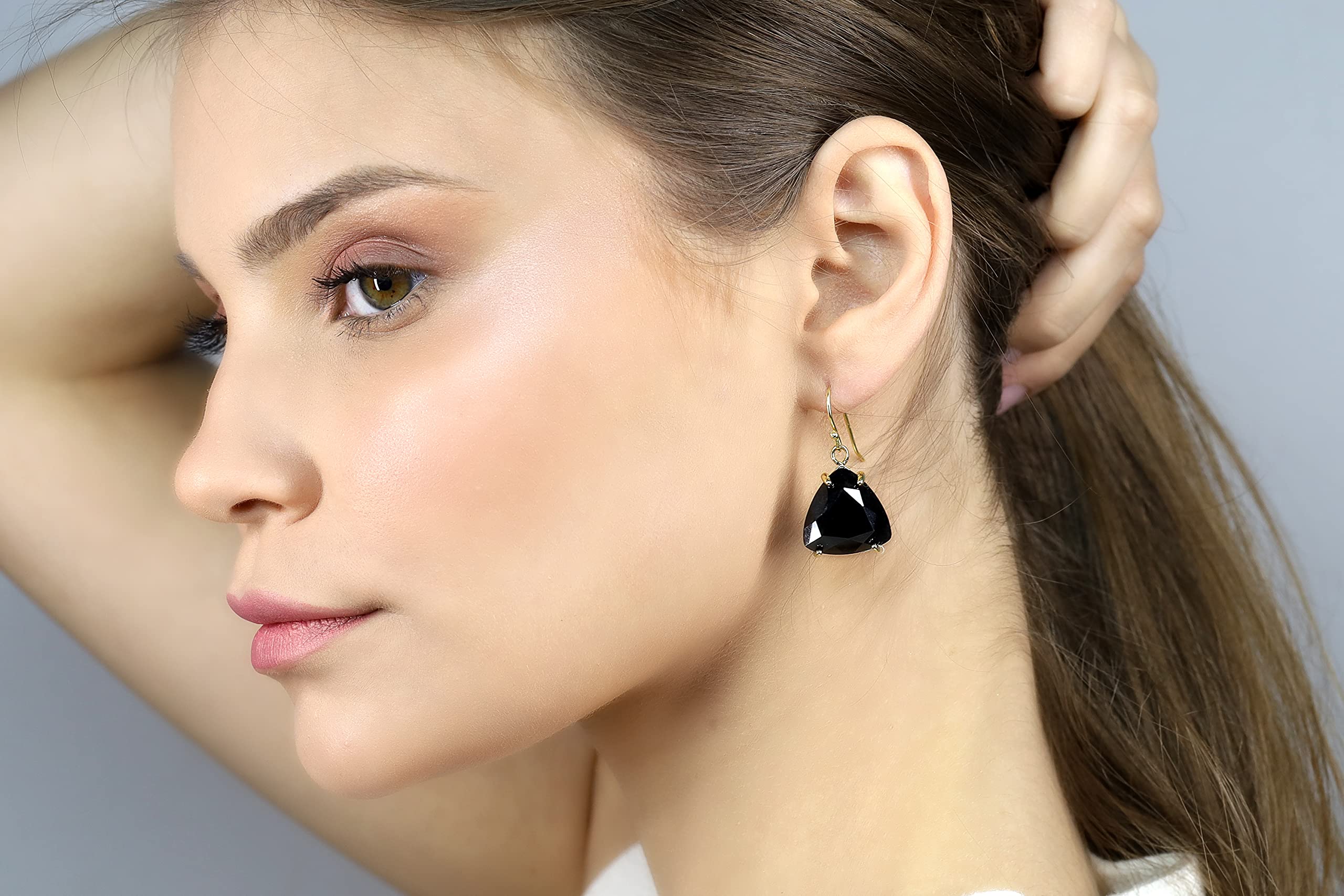 Elegant Black Onyx Triangle Dangle Earrings in Gold - Sophisticated Modern Gemstone Jewelry for Women - Perfect for Parties, Weddings & Evening Events