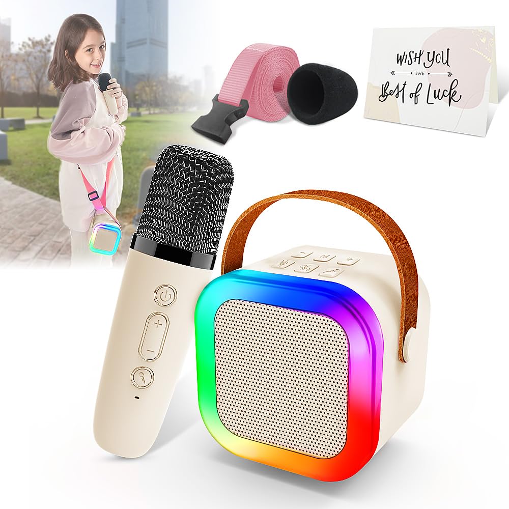 Portable Mini Karaoke Machine for Kids with Bluetooth Speaker & Wireless Microphone - Best Music Toy Gift for Girls & Boys Ages 4-12 (Beige) | Perfect for Birthday, Christmas, Home Singing & Party Entertainment