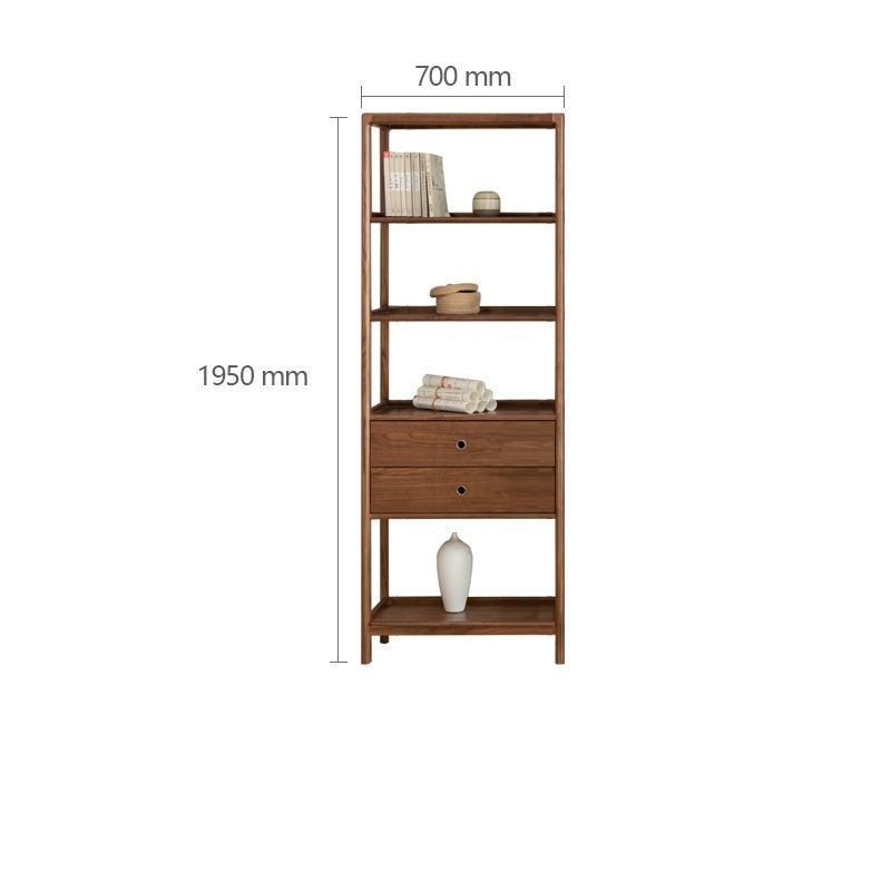 Solid Black Walnut & Ash Wood Bookshelf - Modern Bookcase with Display Cabinet & Wall Shelf for Living Room, Office & Library Storage