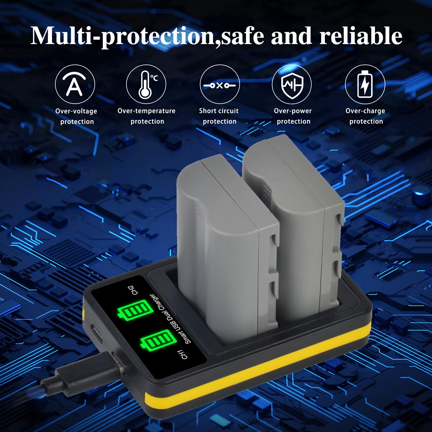 Tectra 2X EN-EL3e ENEL3e Replacement Battery & LED Dual Charger Kit for Nikon D50 D70 D70s D80 D90 D100 D200 D300 D300S D700 DSLR Cameras - Perfect for Travel Photography & Professional Shooting
