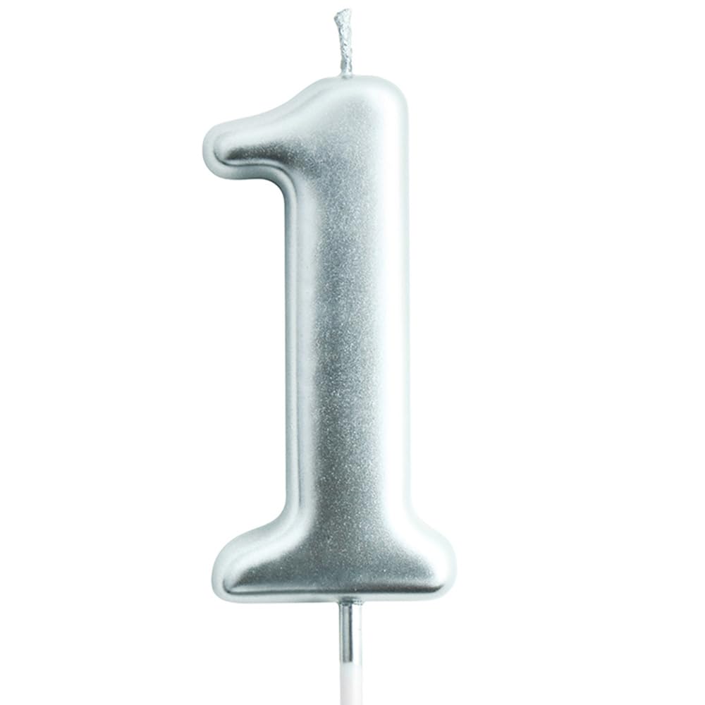 1st Birthday Candle - Large 2.76 Inch Silver Number 1 Candle for Cake Decorations | Perfect for Birthday Parties, Baby Showers & Anniversary Celebrations | Safe for Cakes & Cupcakes