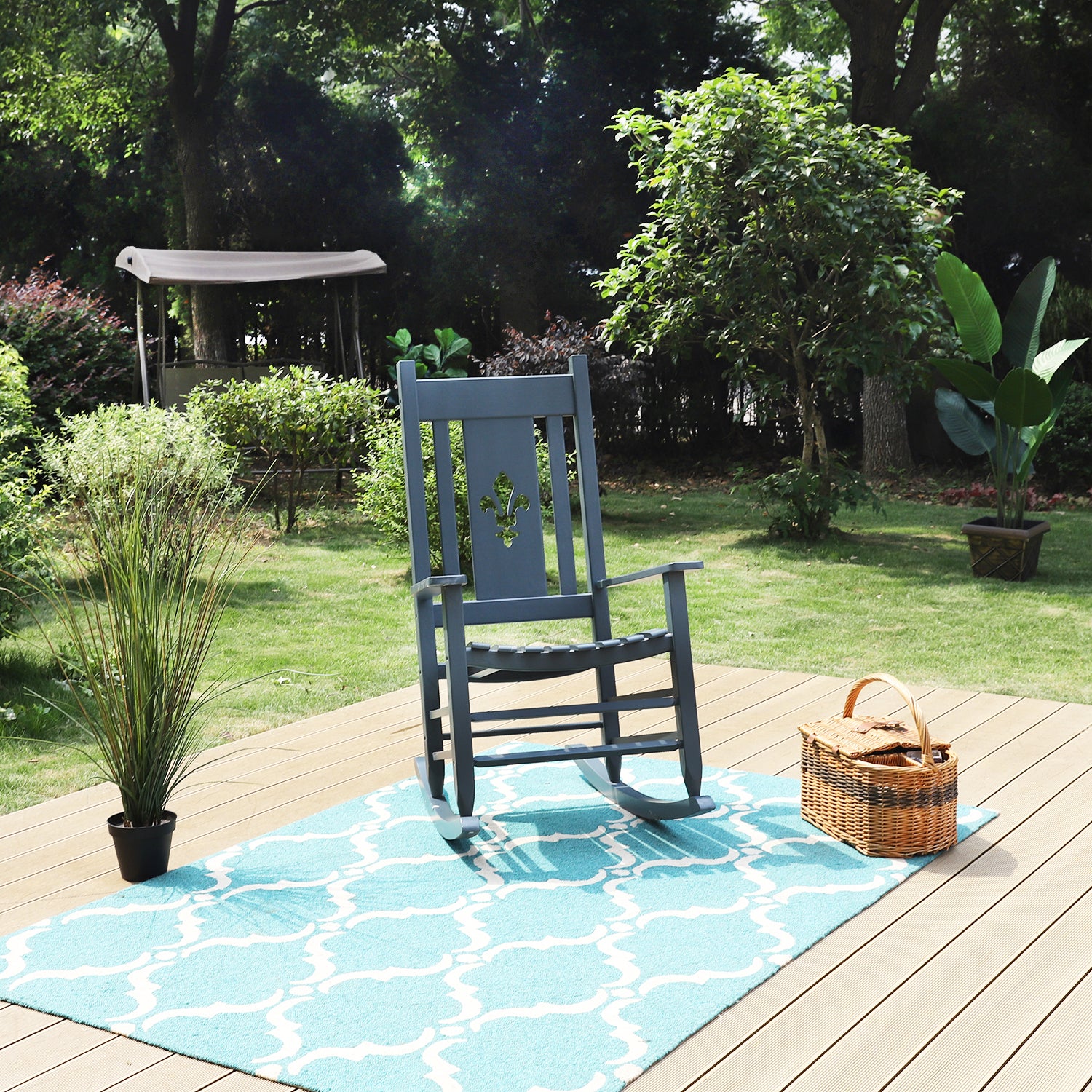 Phi Villa 2-Piece Solid Wood Rocking Chairs Set - Indoor/Outdoor Patio, Deck & Garden Rockers - Perfect for Porch Relaxation & Backyard Lounging