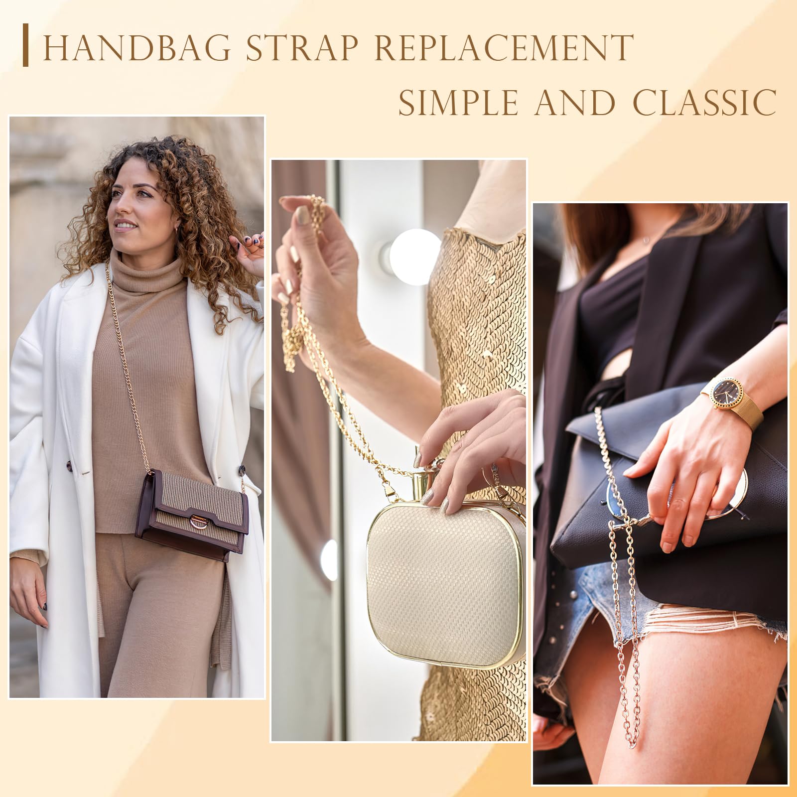 2 Pack 47 Inch Gold Purse Chains - Flat Iron Bag Straps with Metal Buckles for DIY Handbags, Wallets & Shoulder Bags | Perfect for Evening Events, Shopping & Daily Use