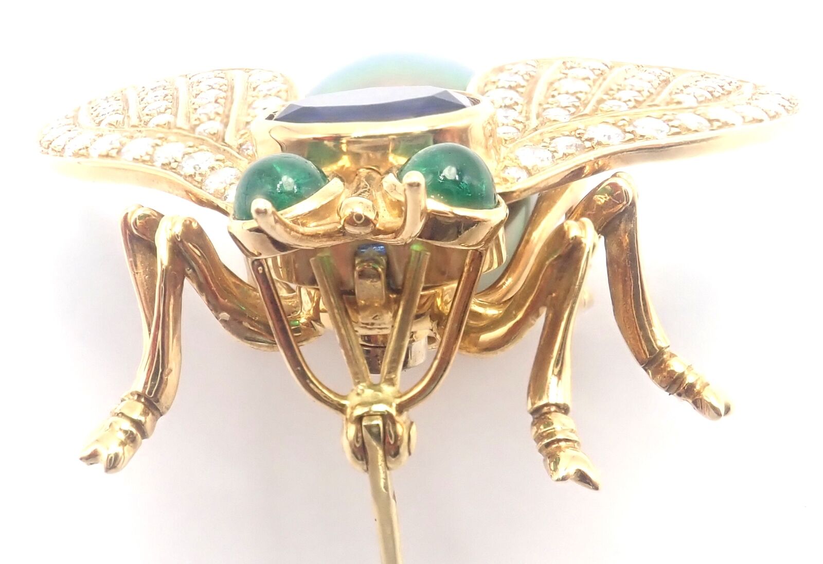 Tiffany & Co 18k Gold Diamond Tahitian Pearl Tanzanite Emerald Fly Pin Brooch - Luxury Jewelry for Women, Perfect for Weddings, Parties & Special Occasions