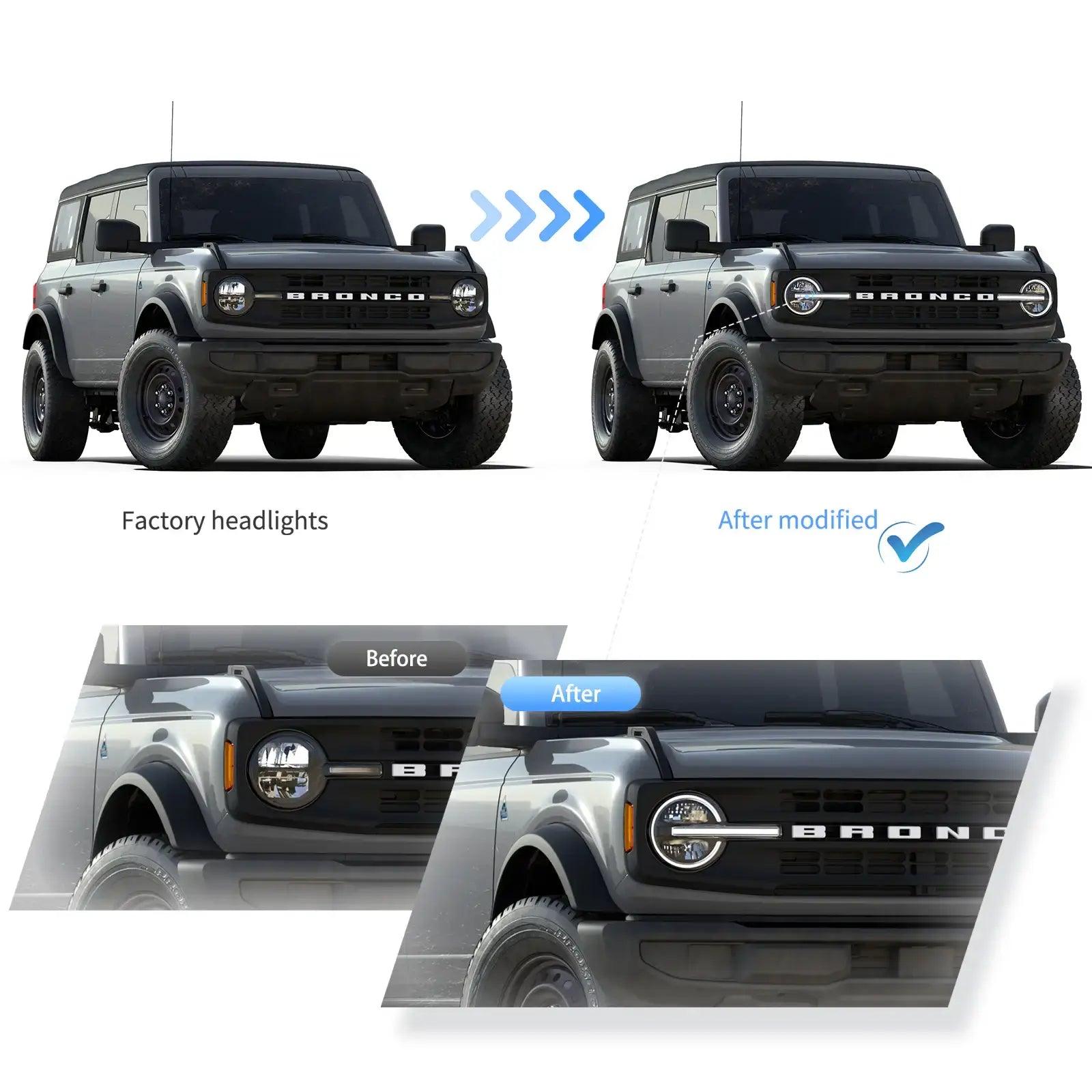 2020-2024 Ford Bronco LED Headlight Assembly with Projector - High Performance Replacement Headlights for Off-Road & Night Driving