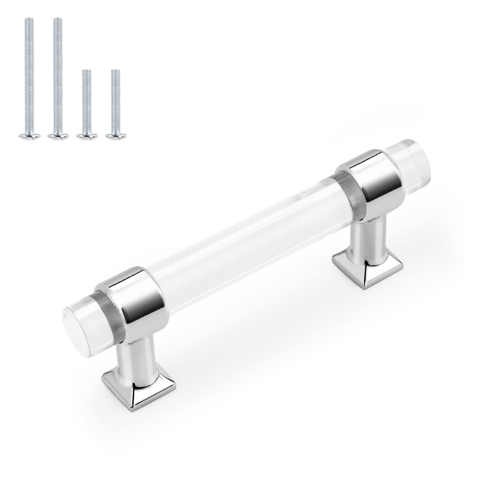 30 Pack 3 Inch Hole Center Kitchen Cabinet Handles - Polished Chrome Zinc Alloy with Clear Acrylic Knobs for Bathroom & Kitchen Cabinets - Perfect for Modern Home Renovation and DIY Cabinet Upgrades