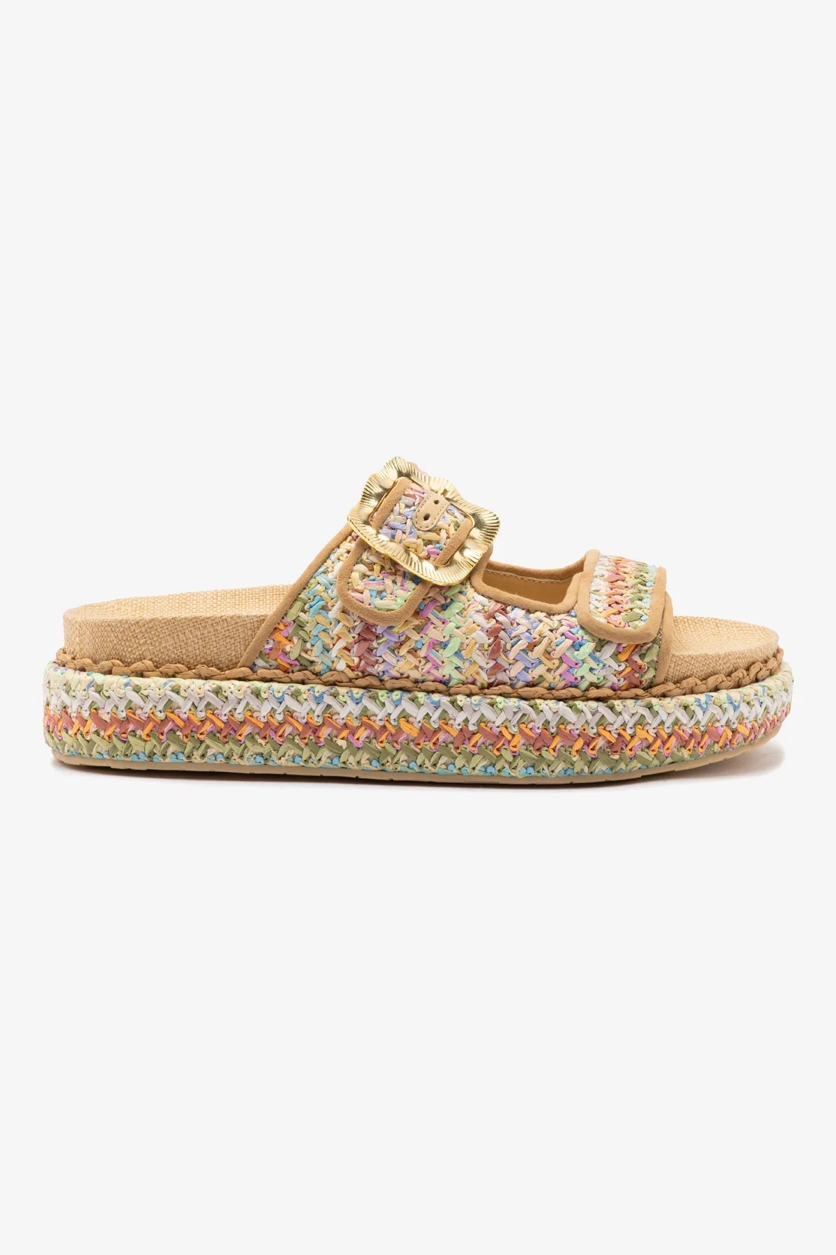 Bohemian Maui Slide-In Tapestry with Rainbow Raffia & Beige Trimming - Perfect for Beach Weddings, Boho Home Decor & Festival Backdrops
