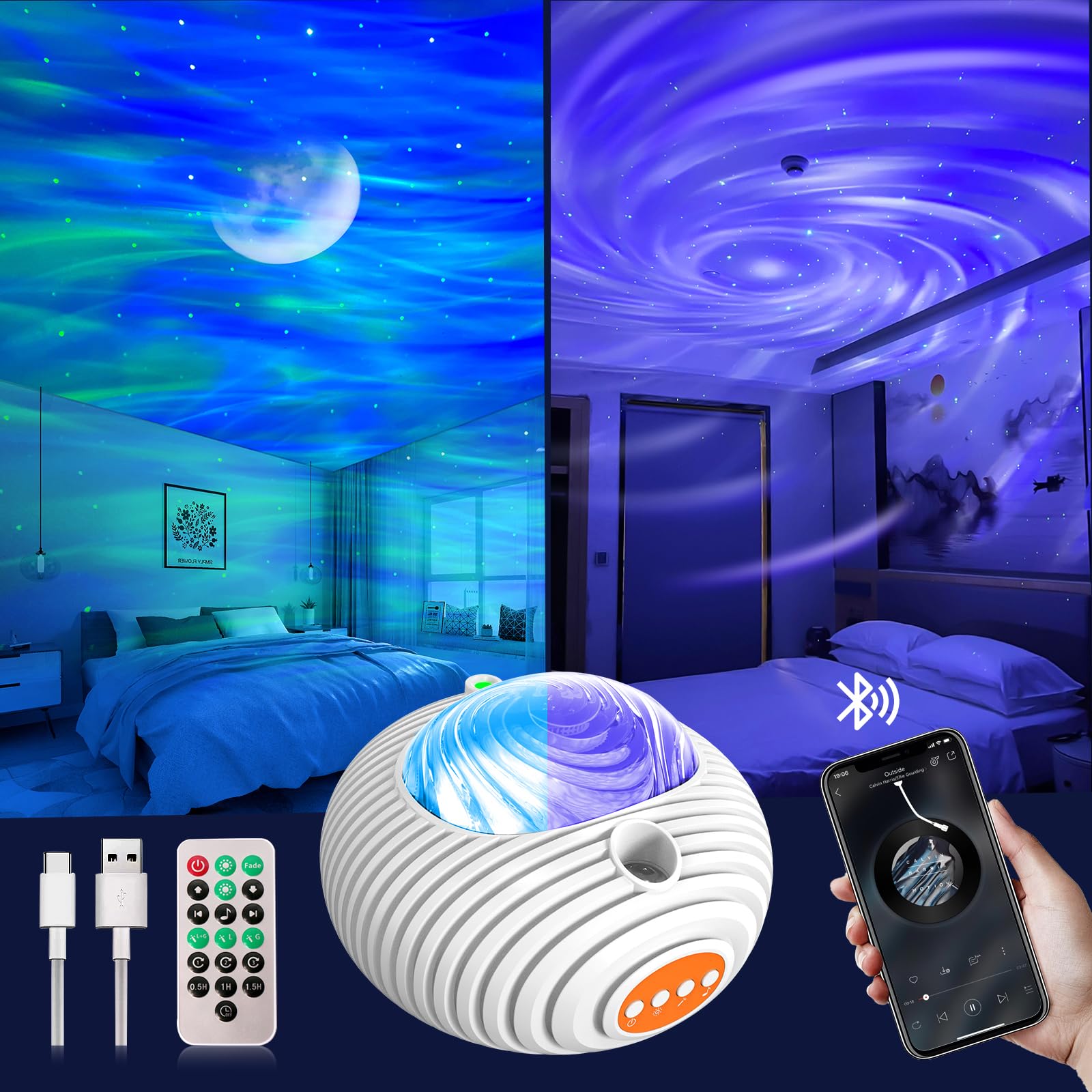 Galaxy Star Projector with Aurora & Milky Way Effects - Bluetooth Speaker, Timer, Remote Control Night Light for Kids & Adults | Perfect for Bedroom, Nursery, Meditation & Relaxation