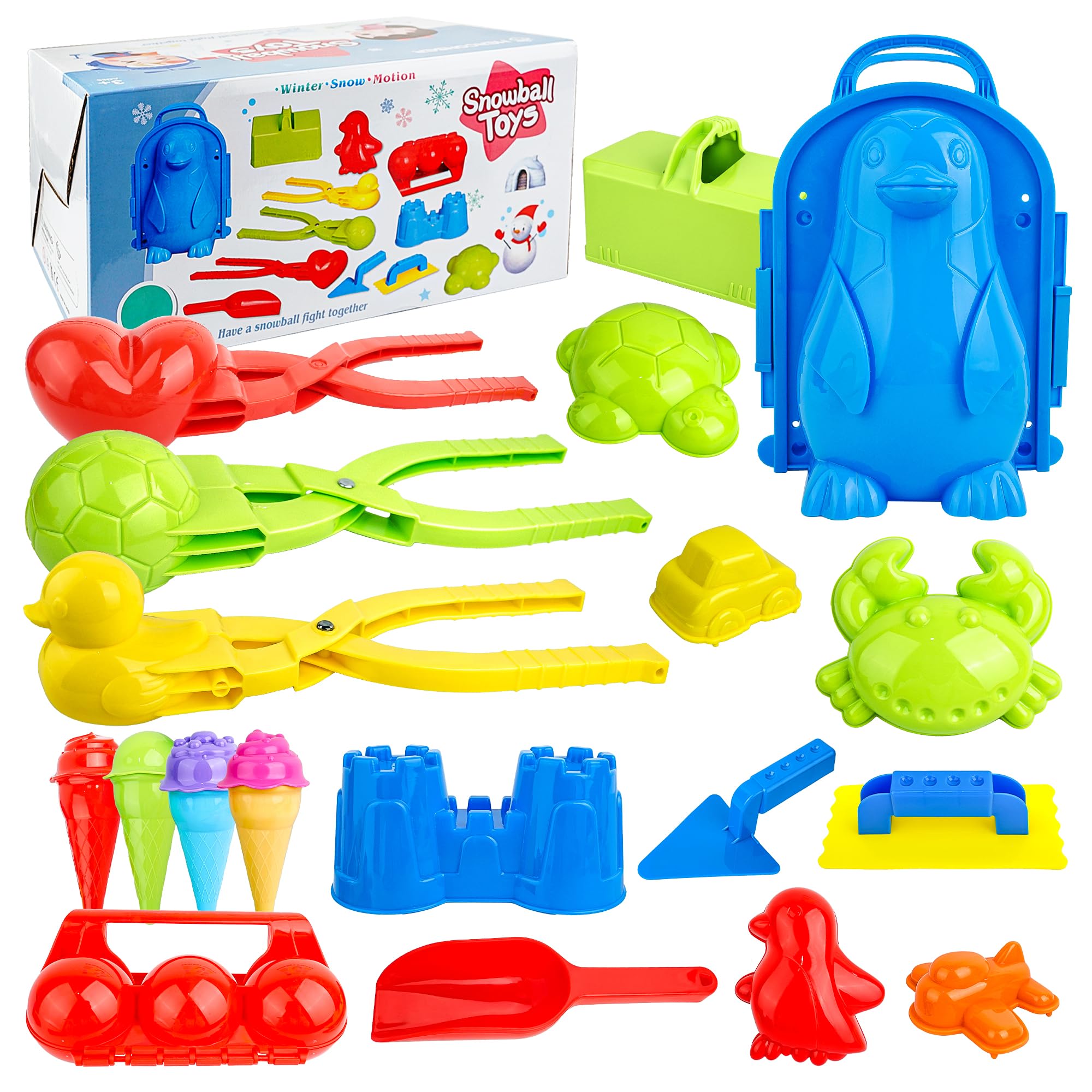 23Pcs Snowball Maker Kit with Ice Cream, Duck, Penguin Molds & Castle Brick Maker - Fun Winter Snow Toys for Kids & Adults - Perfect for Outdoor Snow Play, Snowman Building & Family Winter Activities