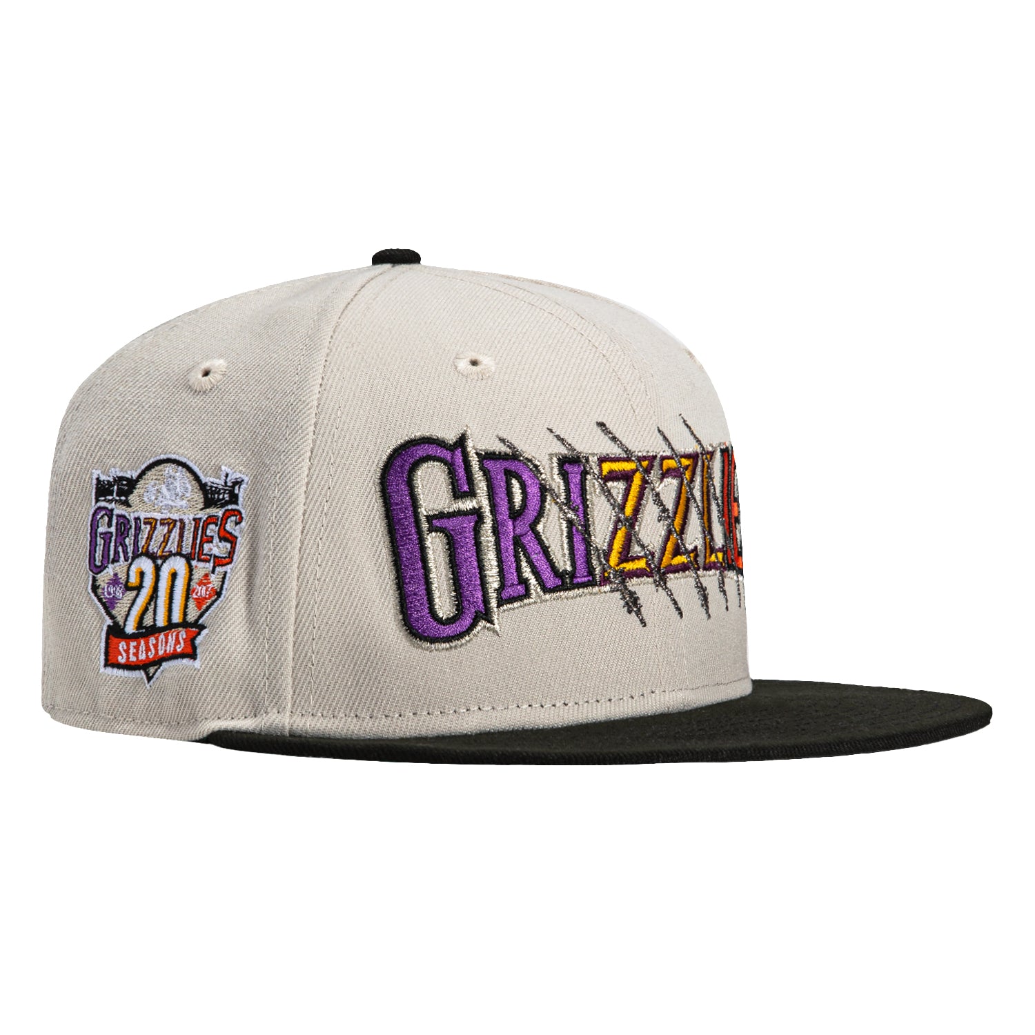 New Era 59Fifty Fresno Grizzlies 20th Anniversary Patch Snapback Hat - Stone & Black - Official MLB Baseball Cap for Men & Women - Perfect for Games, Collecting & Streetwear Fashion