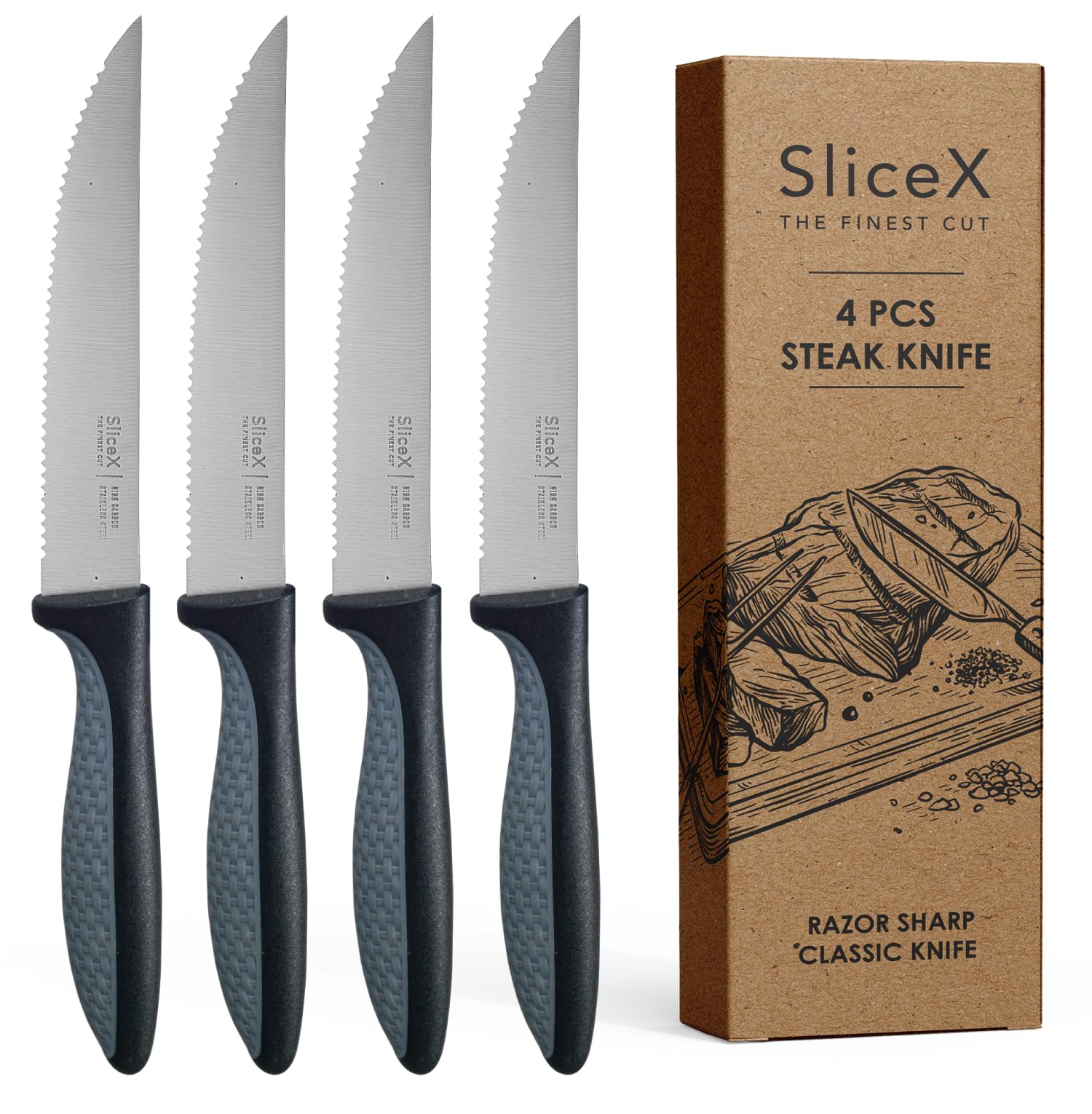 Premium 5-Inch Steak Knives Set of 4 - Razor Sharp Stainless Steel Serrated Blades for Perfect Steak Cutting | Professional Kitchen Knives for Meat, BBQ & Dinner Parties | Dishwasher Safe & Ergonomic Handles