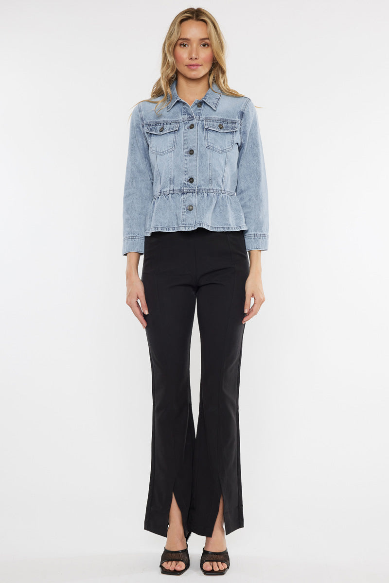 Marilou Peplum Denim Jacket for Women - Stylish Distressed Denim Coat with Ruffled Hem | Perfect for Casual Outings, Date Nights & Spring Layering
