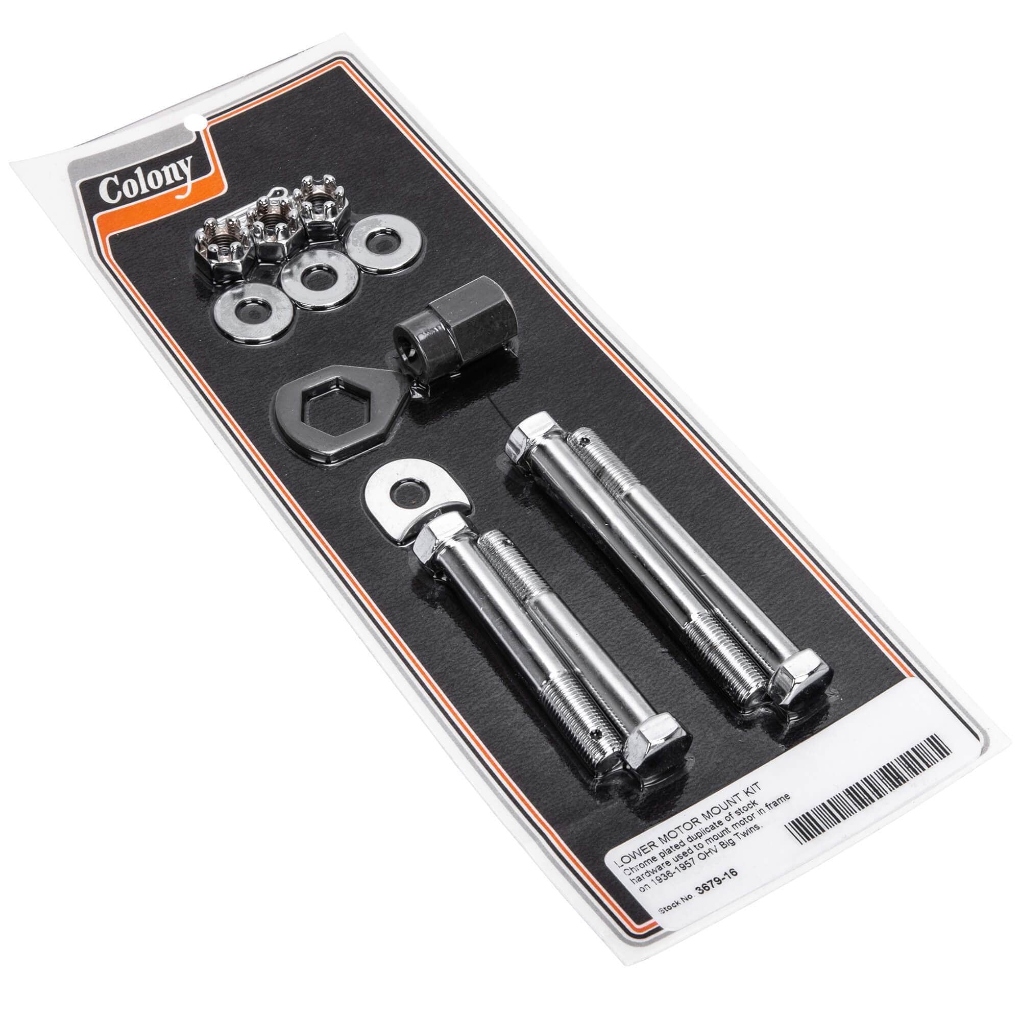 1936-1957 Harley Davidson OHV Big Twins 16 Lower Motor Mount Kit - Chrome Plated Replacement Part for Classic Motorcycle Restoration & Performance Upgrade