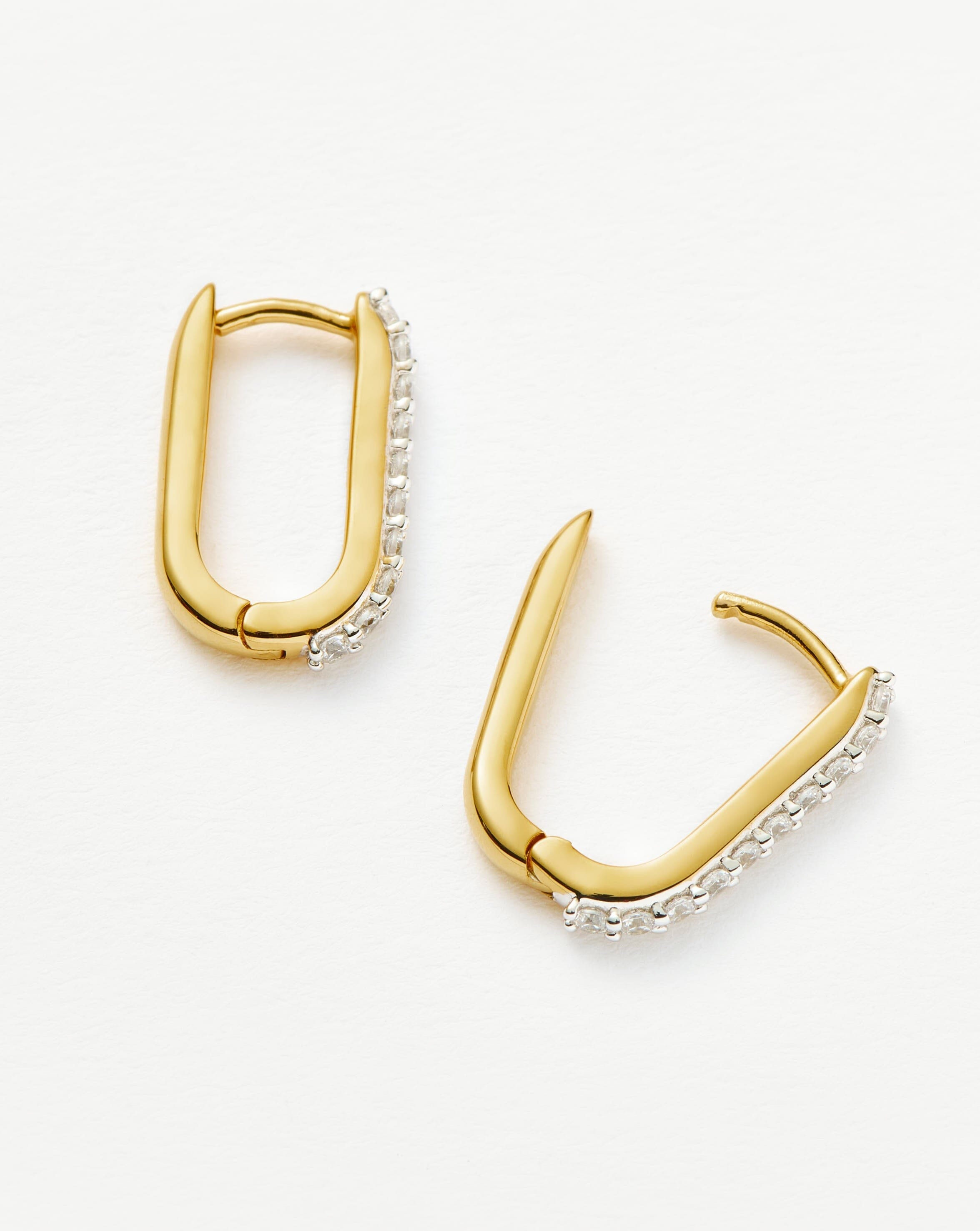 18k Recycled Gold Vermeil Huggie Hoop Earrings | Recycled Sterling Silver Pave Ovate Earrings for Women | Perfect for Everyday Wear, Parties & Gifting