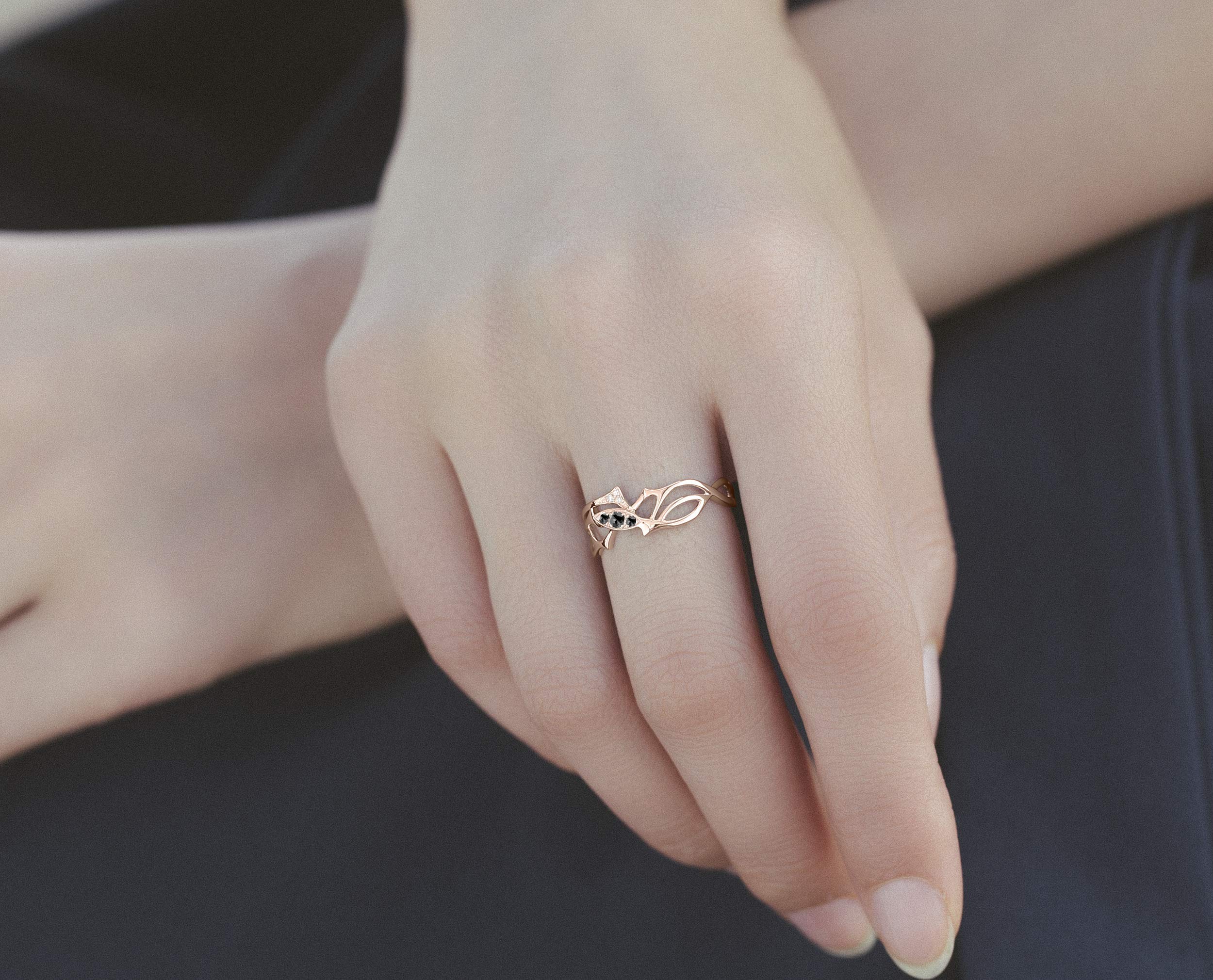 14K Rose Gold Black Diamond Gothic Thorn Engagement Ring for Women - April Birthstone Wedding Band, Dark Romance Jewelry, Unique Anniversary Gift | Perfect for Gothic Weddings, Boho Chic Style, Dark Aesthetic Fashion, Alternative Proposals & Special Occasions | Ideal for Gothic Brides, Dark Romance Lovers & Unique Jewelry Collectors | Great for Engagement, Wedding, Anniversary, Valentine's Day & Gothic-Themed Events