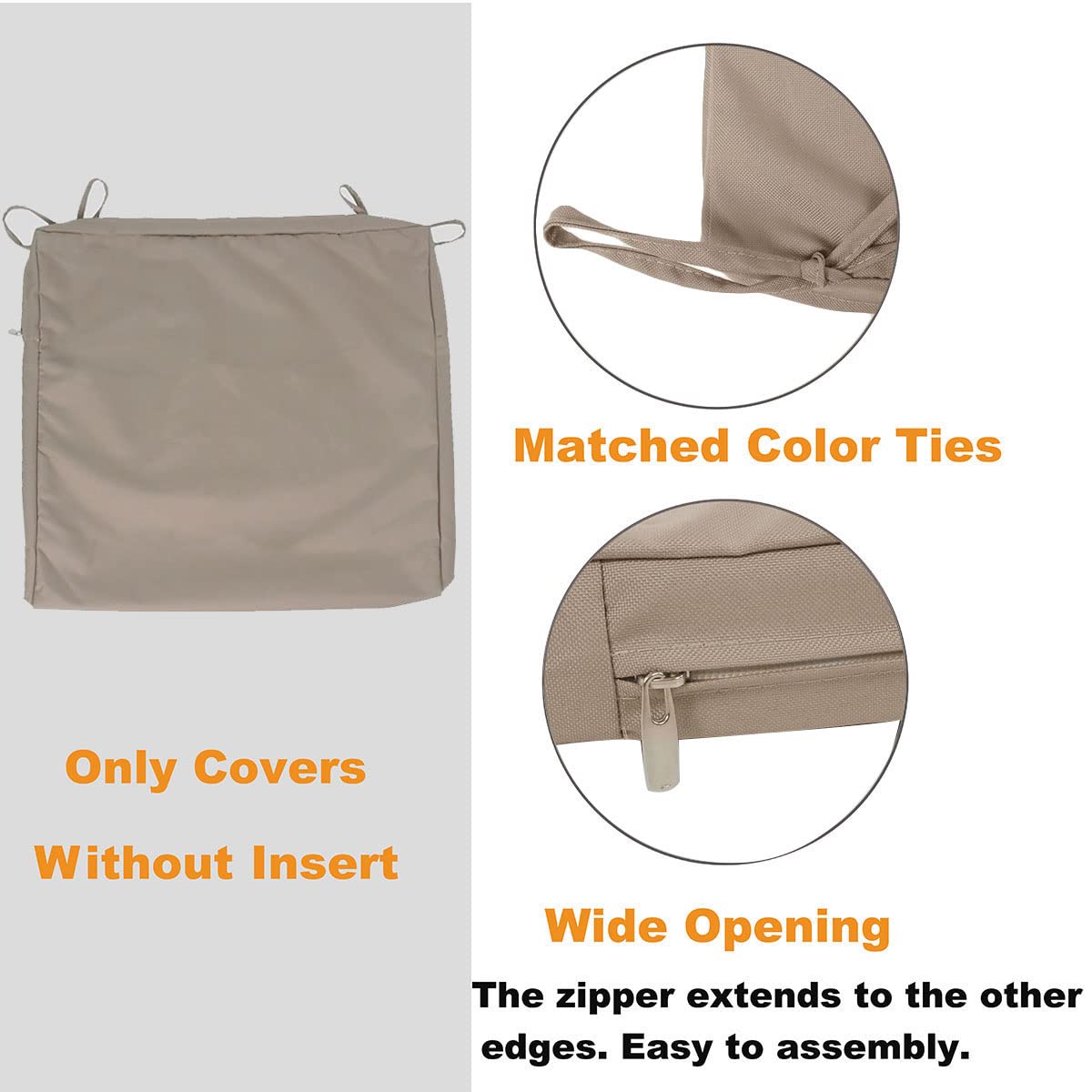 Waterproof Outdoor Patio Cushion Covers 18x18x2 Inches - 2 Pack Gray Replacement Covers for Patio Furniture - Perfect for Deck, Porch, Garden & Poolside Use