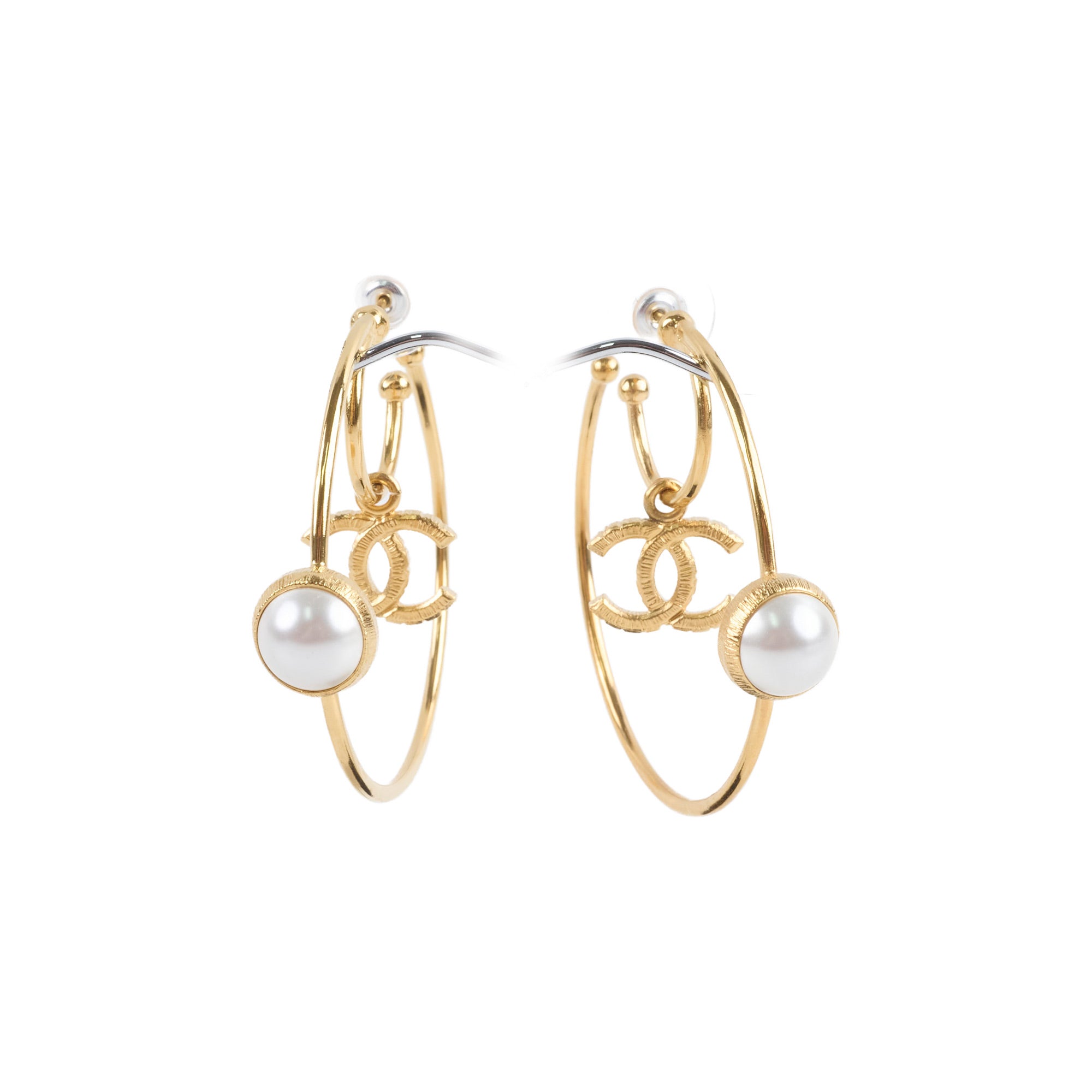 Chanel Large Hoop Pearl CC Earrings - Luxury Fashion Jewelry for Women | Perfect for Parties, Weddings & Special Occasions