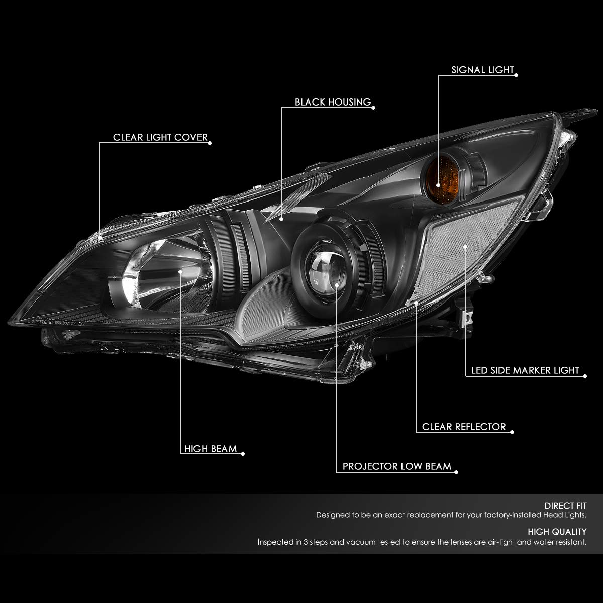 DNA Motoring HL-OH-SLEG10-BK-CL1 Black Housing Clear Corner Projector Headlights Replacement for 2010-2014 Subaru Legacy Outback - Upgrade Your Nighttime Driving Visibility & Style