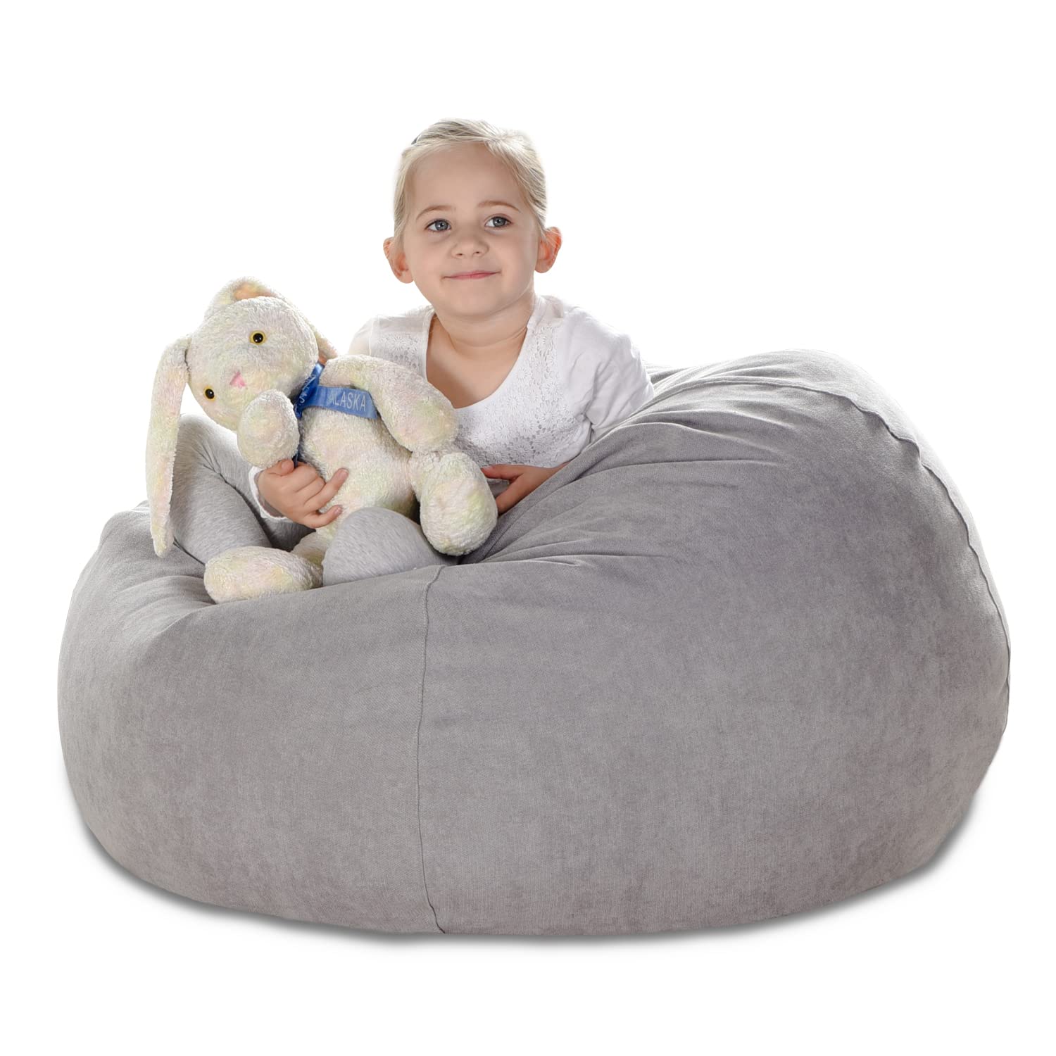 YuppieLife Extra Large 38'' Stuffed Animals Bean Bag Chair Cover - Grey (Just Cover, No Filling) | Kids Toy Storage & Organization | Perfect for Playrooms, Bedrooms & Daycare Centers