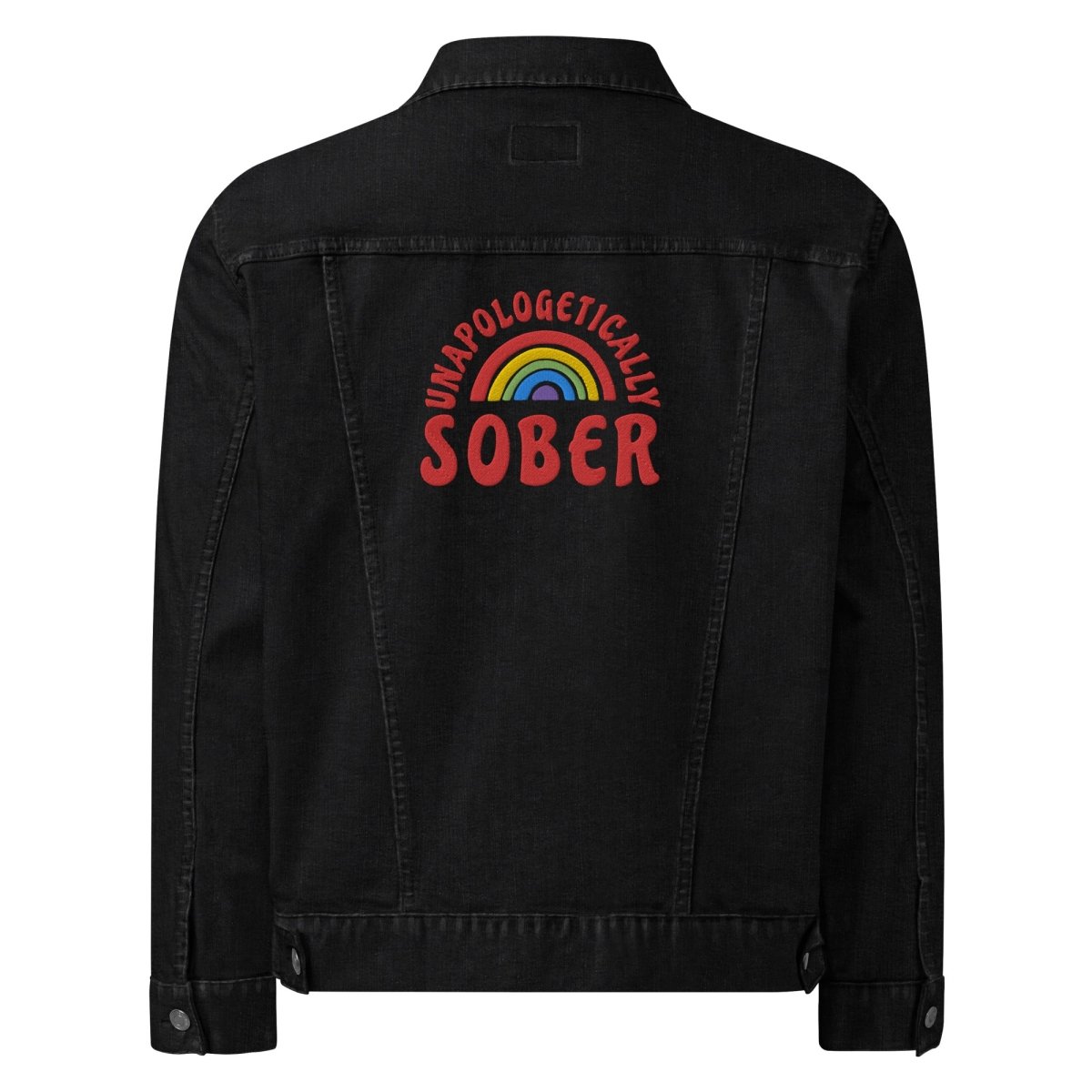 Unapologetically Sober Embroidered Denim Jacket for Men & Women | Vintage Style Distressed Denim Coat | Perfect for Casual Wear, Music Festivals & Street Fashion
