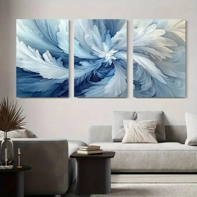 3-Piece Abstract Blue and White Swirl Metal Wall Art - Ready to Hang Modern Home Decor for Living Room, Bedroom & Office