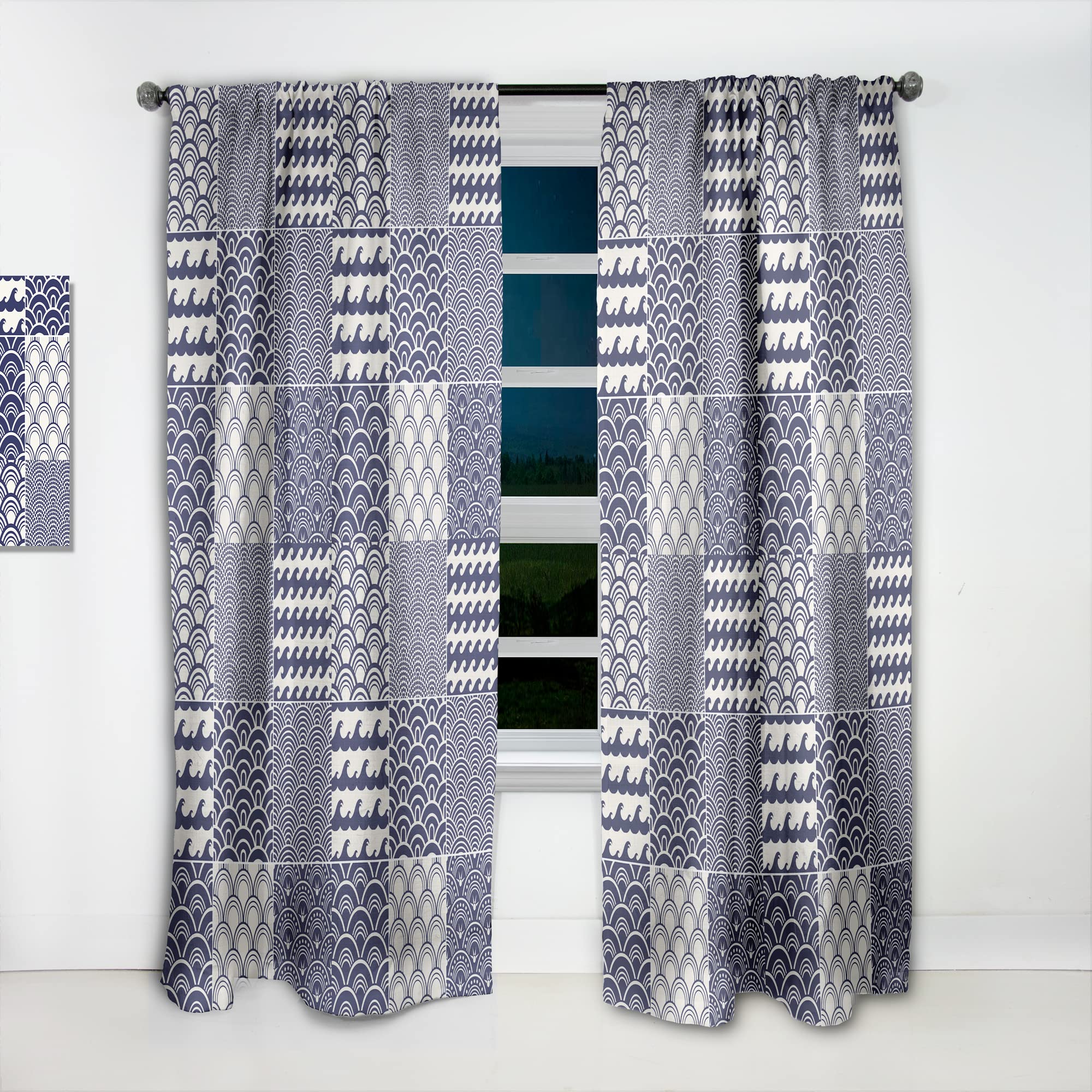 DesignQ Japanese Ocean Wave Pattern Thermal Insulated Curtains - Single Panel 52x84 - Elegant Window Drapes for Bedroom & Living Room - Perfect for Coastal & Zen Home Decor
