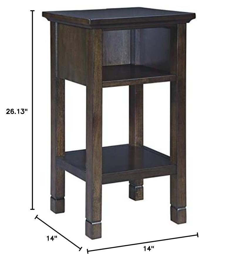 BOWERY HILL Dark Brown End Table with Storage and USB Ports - Perfect for Living Room, Bedroom, or Office Organization
