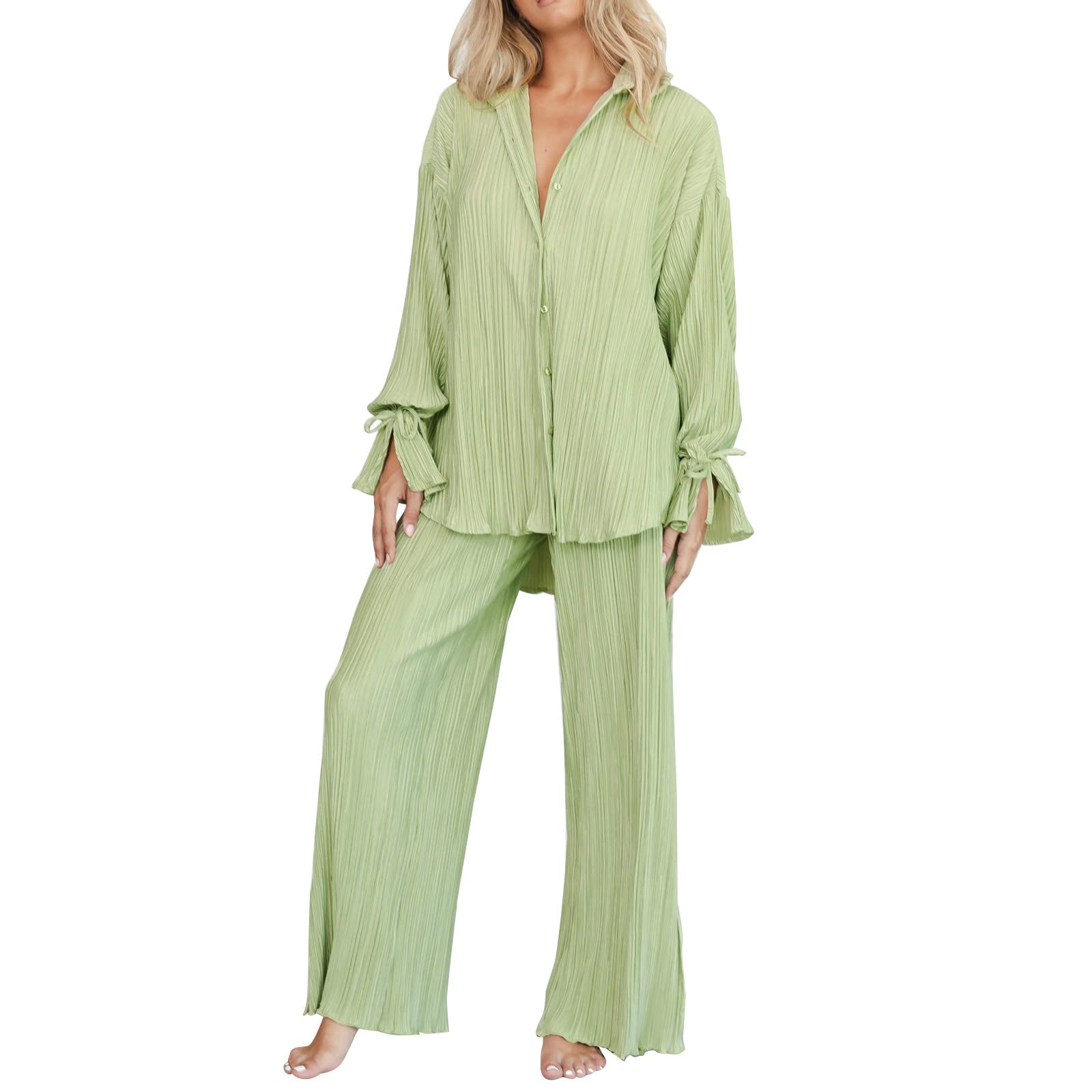 Women's 2 Piece Outfit Sets - Summer Business Casual & Activewear Yoga Clothes with Built-in Bra - Mint Green | Perfect for Easter, Work, Gym & Yoga