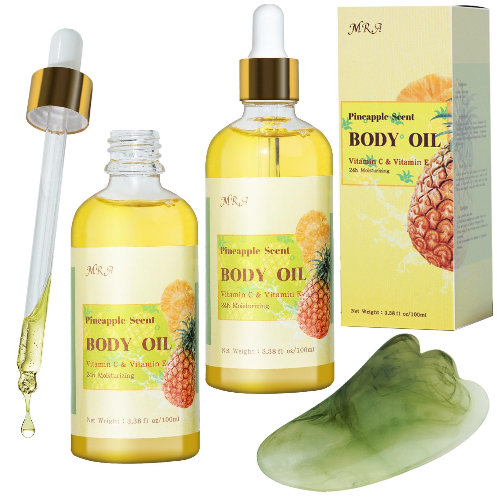 MR.A 2 Pack Pineapple Scented Body Oil with Vitamin E & Jojoba Oil - Hydrating Moisturizer for Dry Skin, Post-Shower Treatment, Massage & Gua Sha Therapy | Perfect for Spa Days, Self-Care Routines & Relaxation