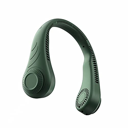 Portable Hands-Free Bladeless Neck Fan - Rechargeable USB Personal Cooling Fan with Earphone Design, Lightweight & Wearable for Outdoor, Office, Travel, Gym - Green