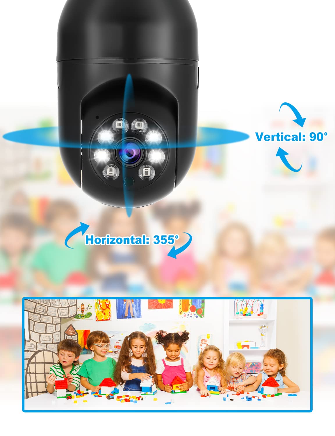 **1080P Wireless WiFi Light Bulb Security Camera with Pan/Tilt, 2-Way Audio, Motion Detection & Night Vision – Indoor/Outdoor Home Surveillance for Porch, Garage & Backyard**
