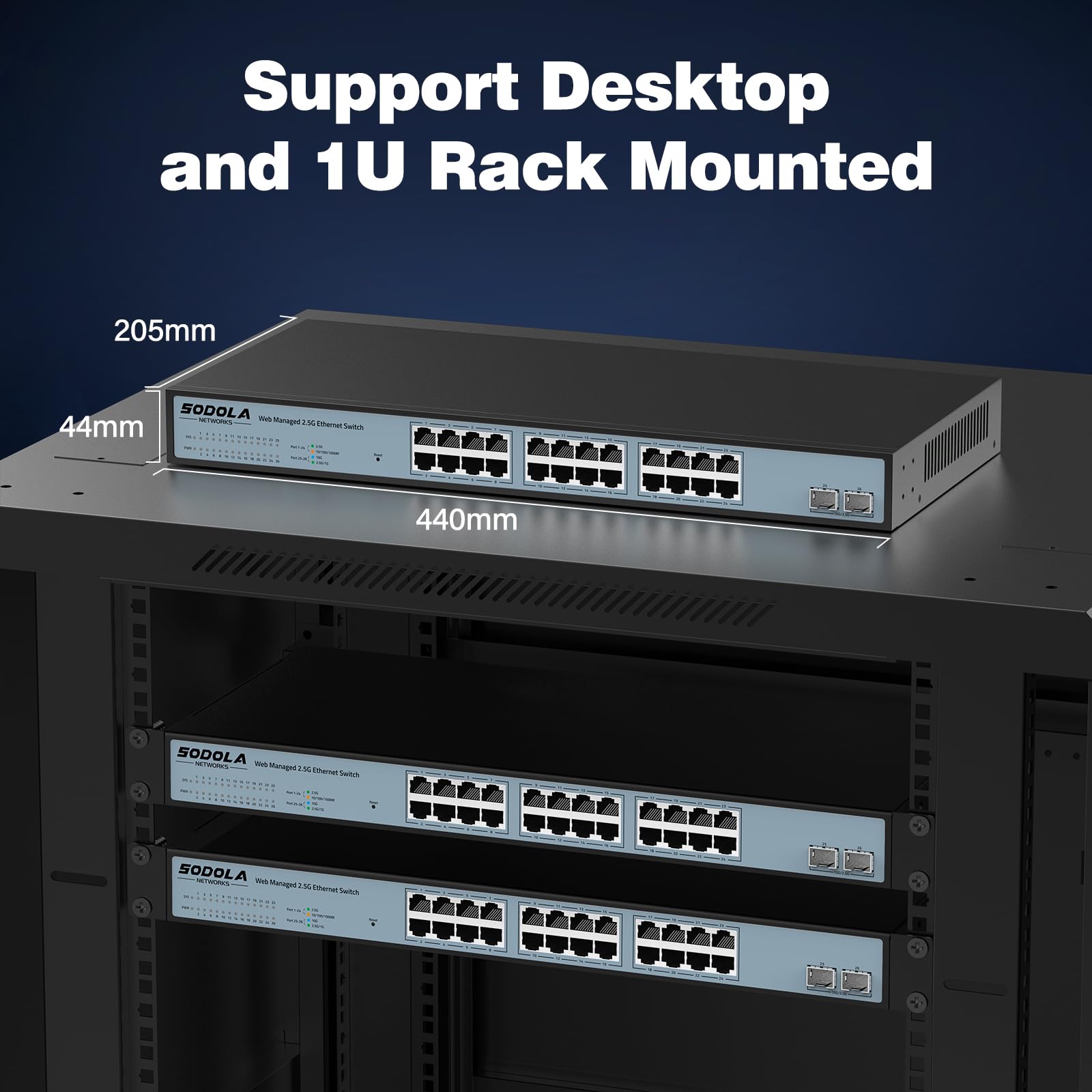 SODOLA 24-Port 2.5G Smart Web Managed Switch with 2x10G SFP+ | 2.5GbE Network Switch for Home Office & Small Business | QoS, VLAN, IGMP Support | 1U Rackmount | Ideal for Gaming, Streaming & Data Centers