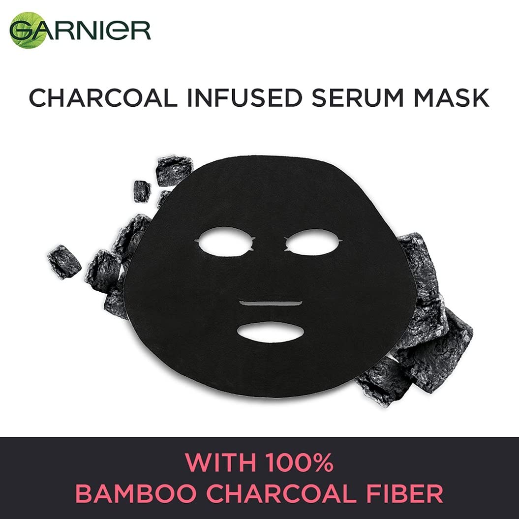 Garnier Skin Naturals Black Serum Face Mask - Hydrating & Purifying for Glowing Skin (3-Pack, 84g) | Perfect for Spa Nights & Skincare Routine