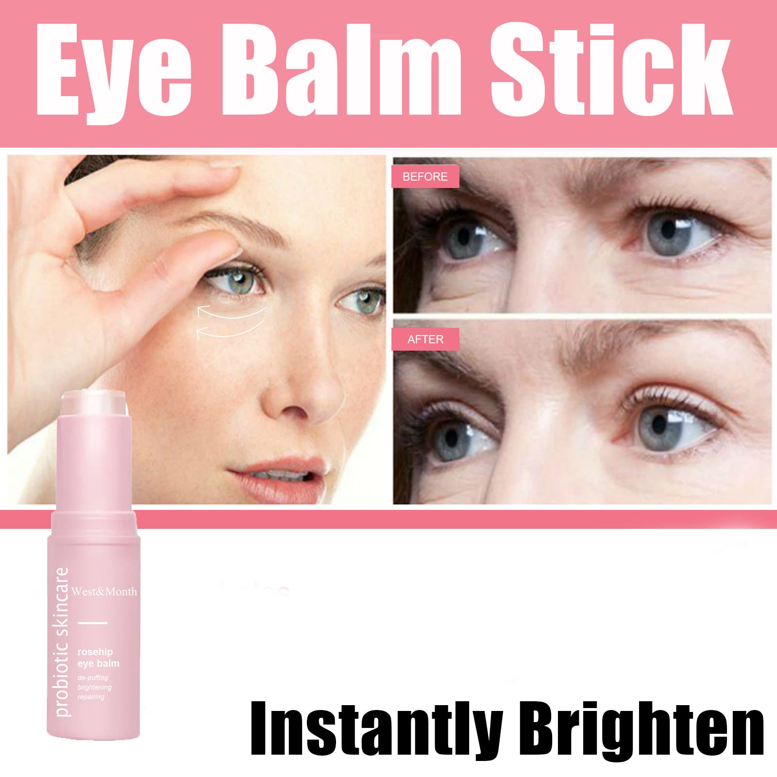 Brighten Eye Cream Stick - Rosehip Moisturizing Balm for Dark Circles, Puffy Eyes & Wrinkles | Hydrating Anti-Aging Eye Treatment | Lift & Firm Eye Line | Perfect for Night Care & Travel Skincare (1 Count)