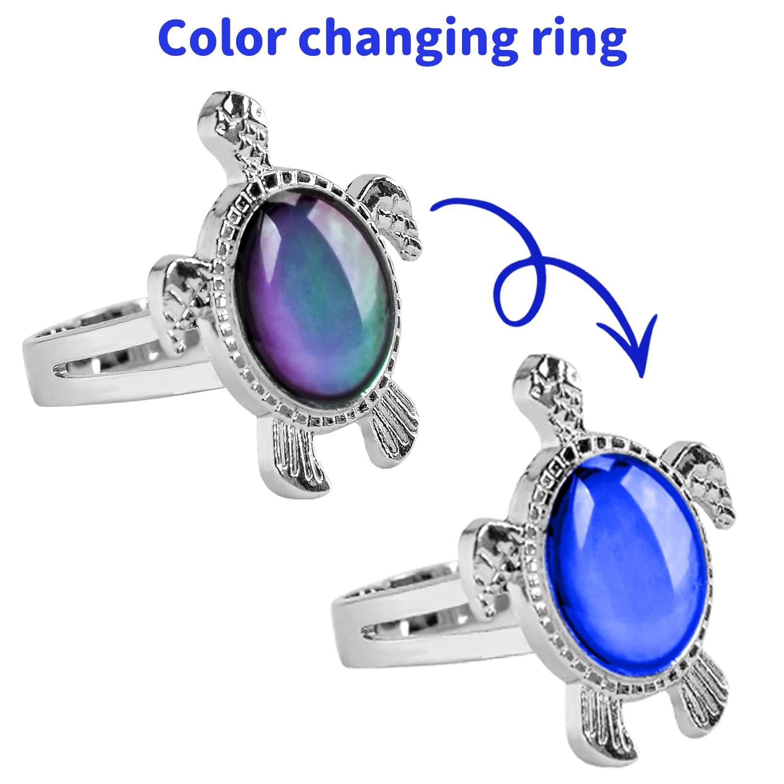 Silver Anxiety Ring for Women - Turtle Mood Ring Gift for Stress Relief & Focus