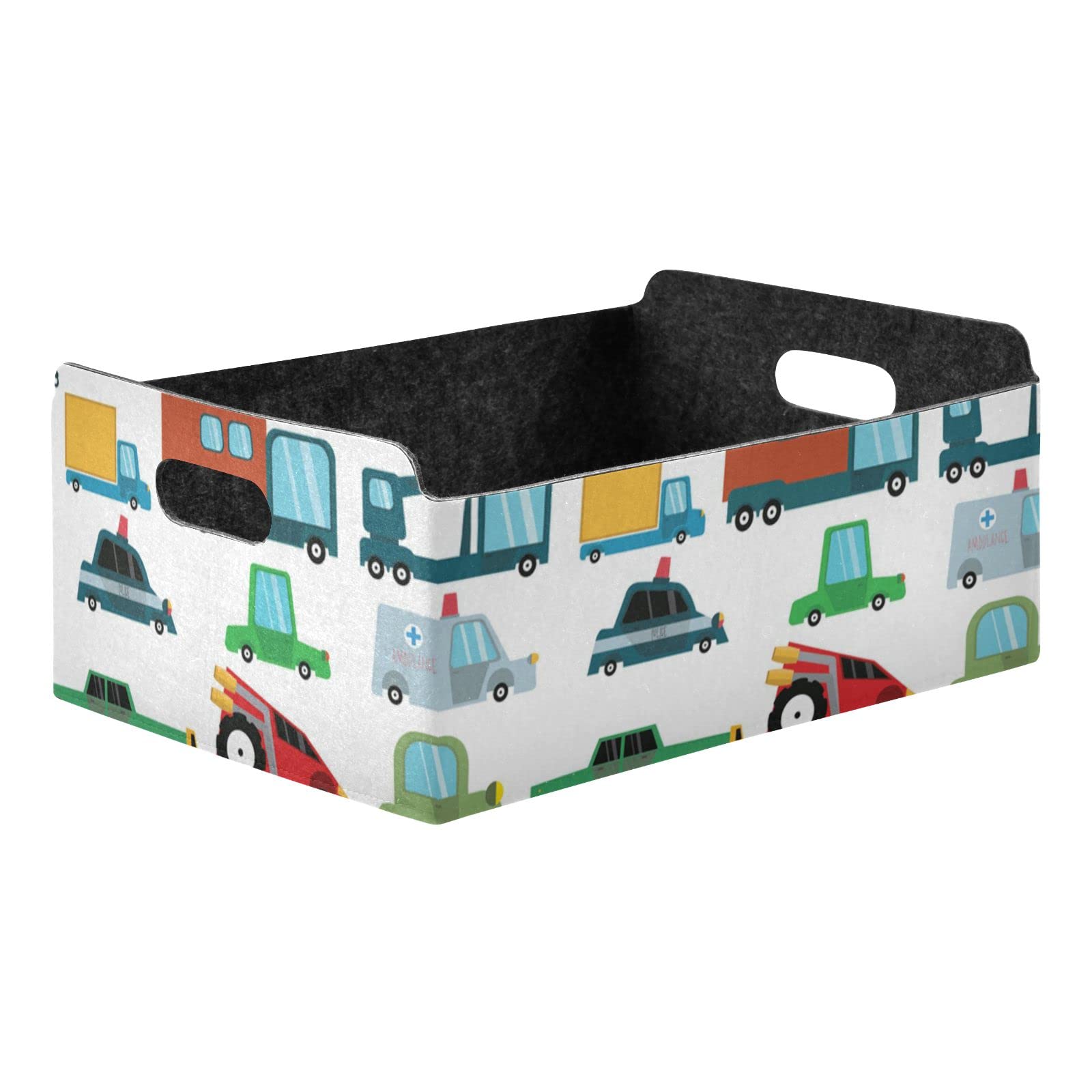 Foldable Felt Storage Baskets - Collapsible Fabric Storage Cubes for Clothes, Toys & Nursery Organization | Cartoon Boy Cars Design | Perfect for Shelves, Closets & Home Storage Solutions
