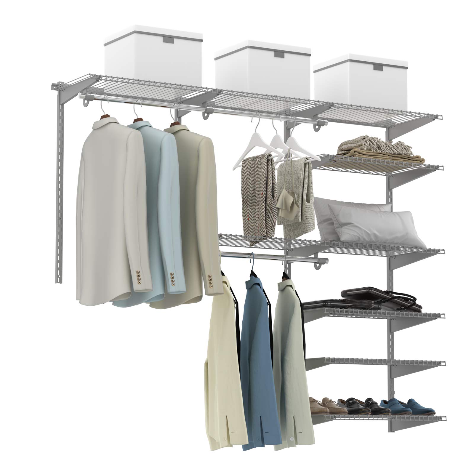 Tangkula 4-6 FT Adjustable Closet Organizer System Kit - Wall Mounted Storage with Wire Shelves & Hanging Rods - Custom Closet Solutions for Bedroom, Walk-in Closet & Small Space Organization
