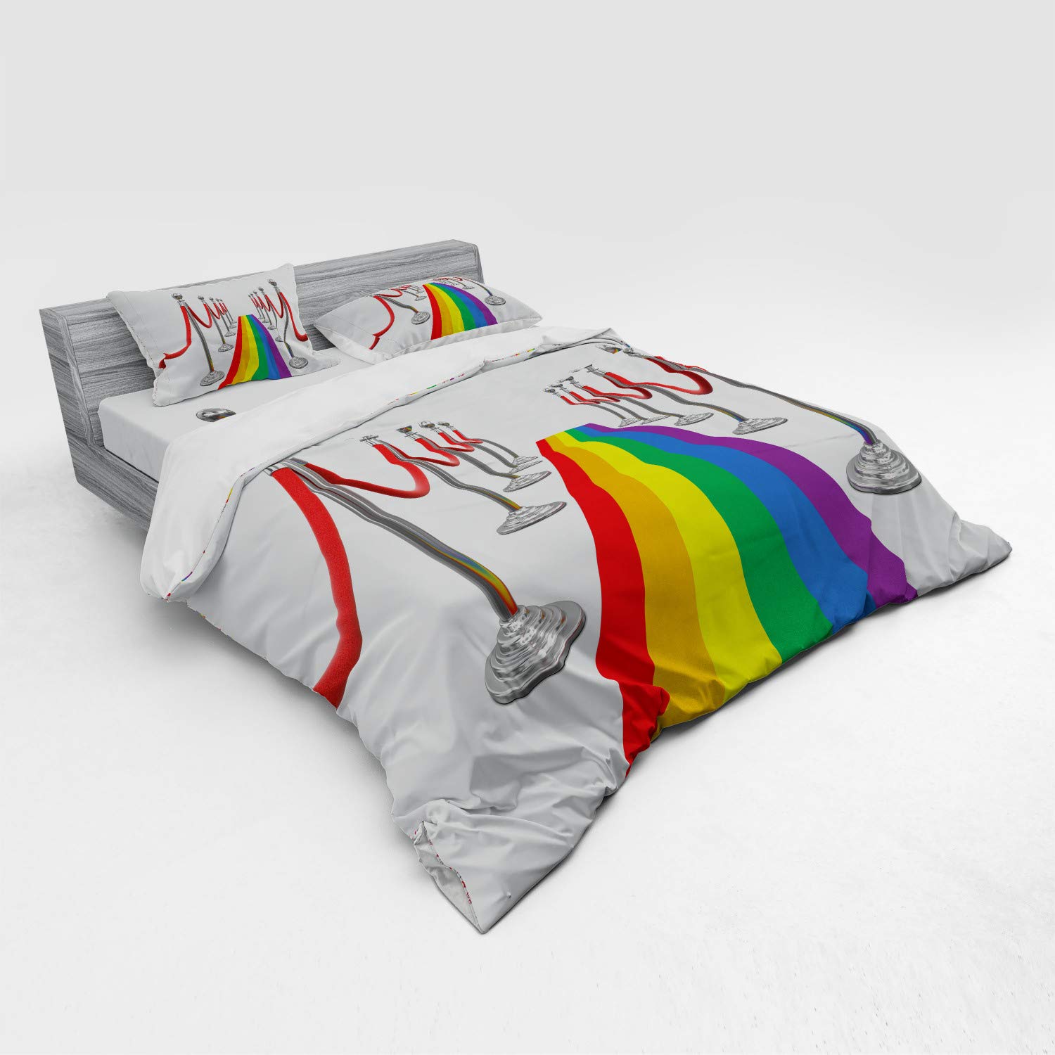Ambesonne Pride Bedding Set - 4 Piece King Size Duvet Cover Set with Shams & Fitted Sheet, Colorful LGBTQ+ Parade Design, Soft Microfiber Polyester - Perfect for Pride Month, Gay Weddings & Rainbow Themed Bedrooms