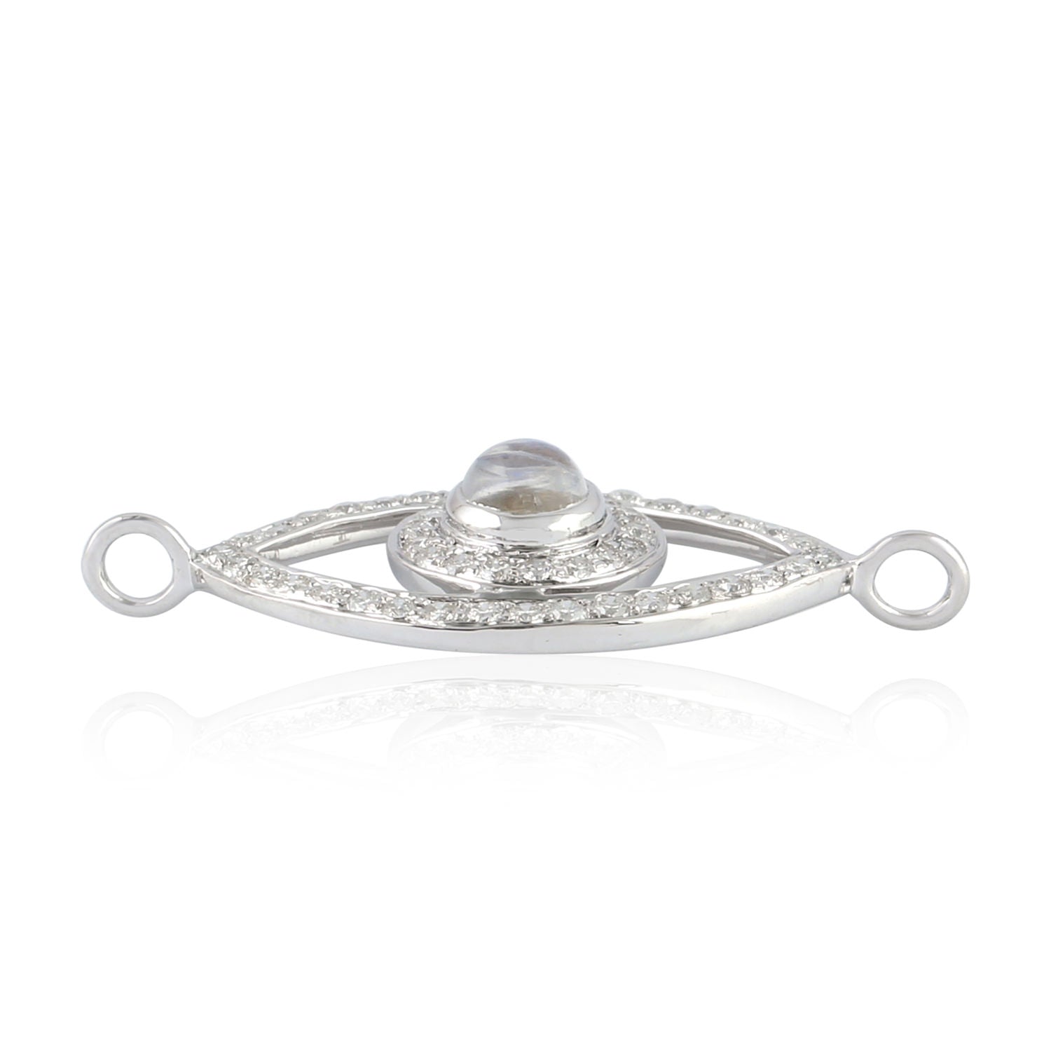 18K White Gold Bezel Set Moonstone Pave Diamond Evil Eye Connector Finding - Elegant Jewelry Connector for Necklace, Bracelet & DIY Jewelry Making - Perfect for Protection, Fashion & Gift Giving