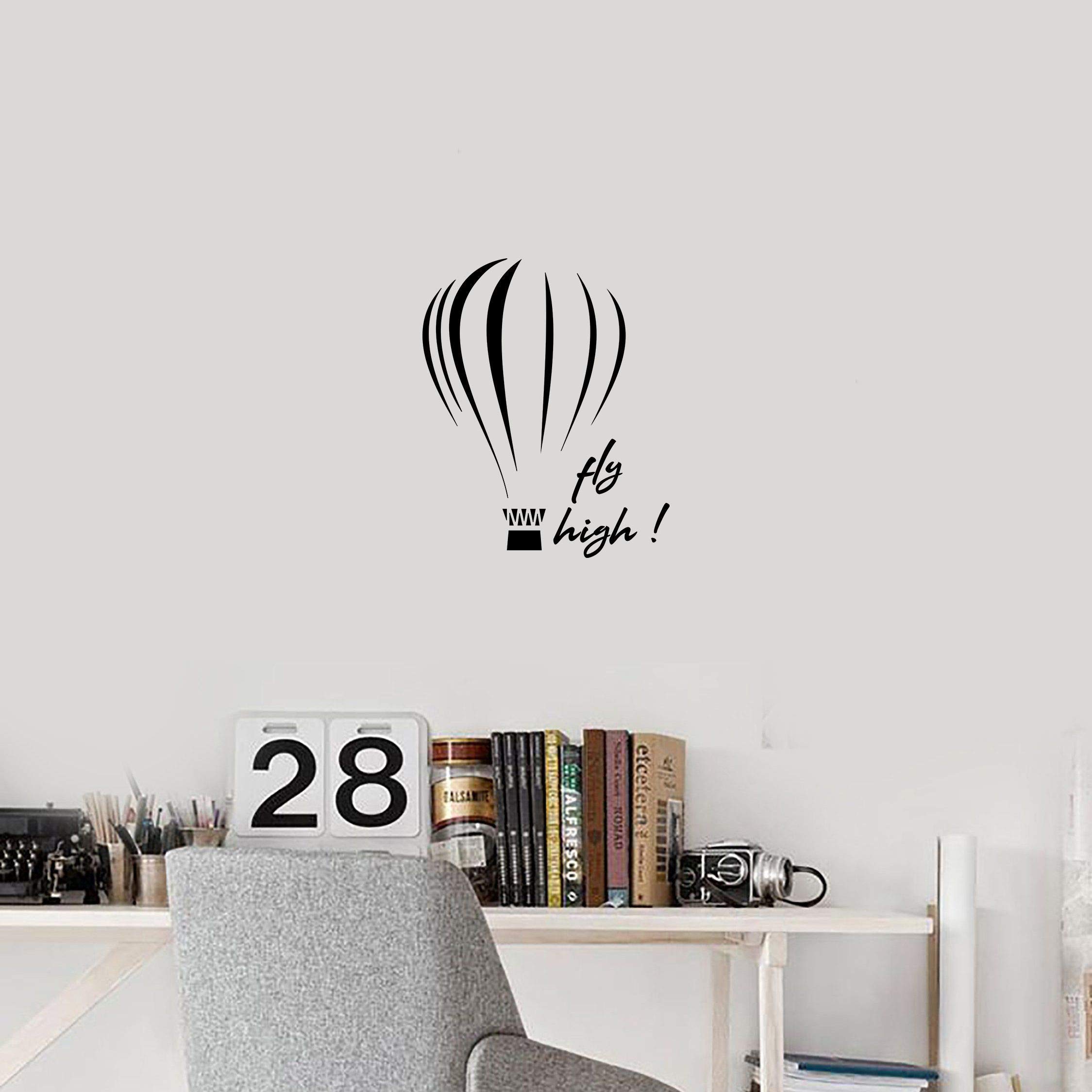 Fly High Quote Hot Air Balloon Wall Decal - Inspirational Vinyl Sticker Art for Kids Room, Nursery, Bedroom & Home Decor (30x27 inch) - Perfect for Girls, Boys, Kindergarten & Playroom Wall Art