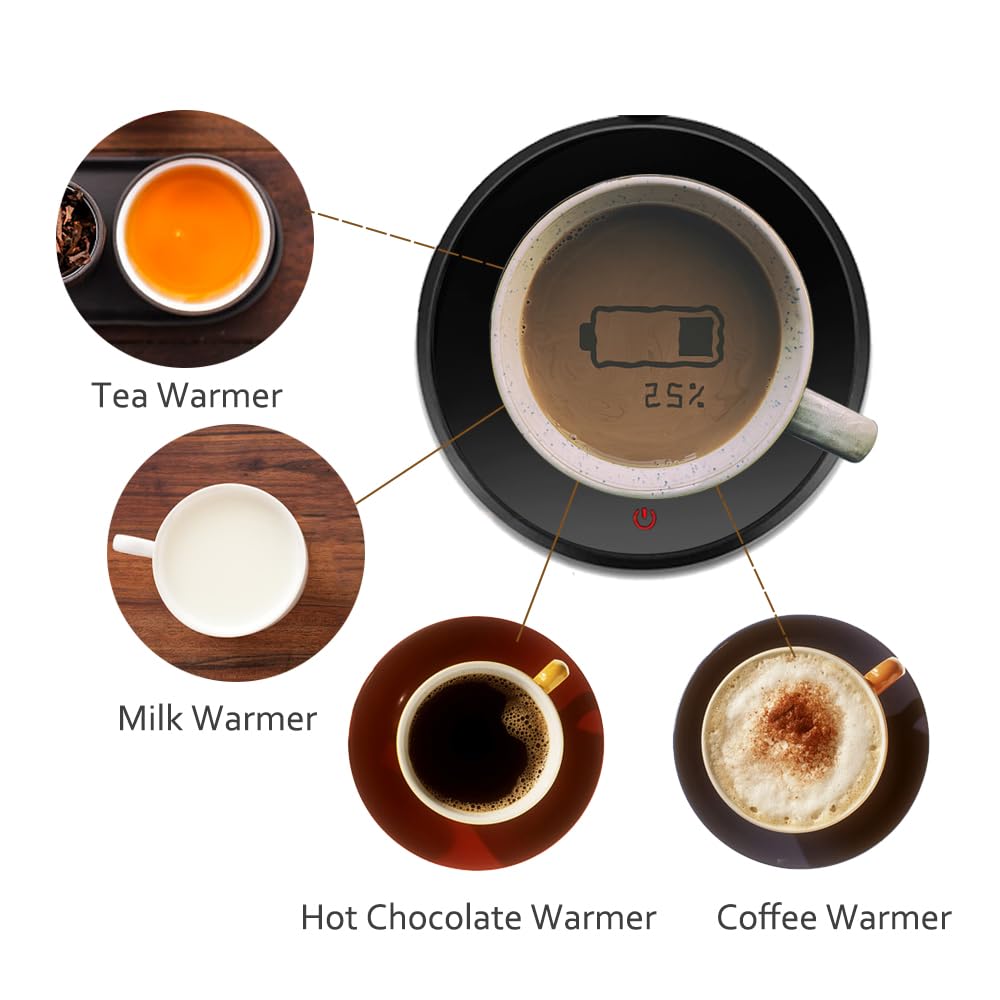 KRGMNHR Smart Coffee Mug Warmer with Auto Shut Off - 13.5oz Flat-Bottomed Tea Cup Set - Pressure-Activated Technology for Home, Office & Desk Use - Perfect for Keeping Coffee, Tea & Beverages Warm All Day - Matte Black