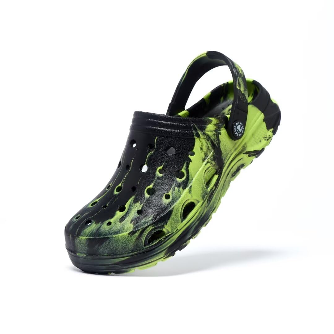 Kids Boys & Girls Black Camouflage Clogs - Non-Slip Children's Beach Shoes with Classic Marbled Tie-Dye Design for Toddlers | Perfect for Summer, Pool, Beach & Outdoor Play