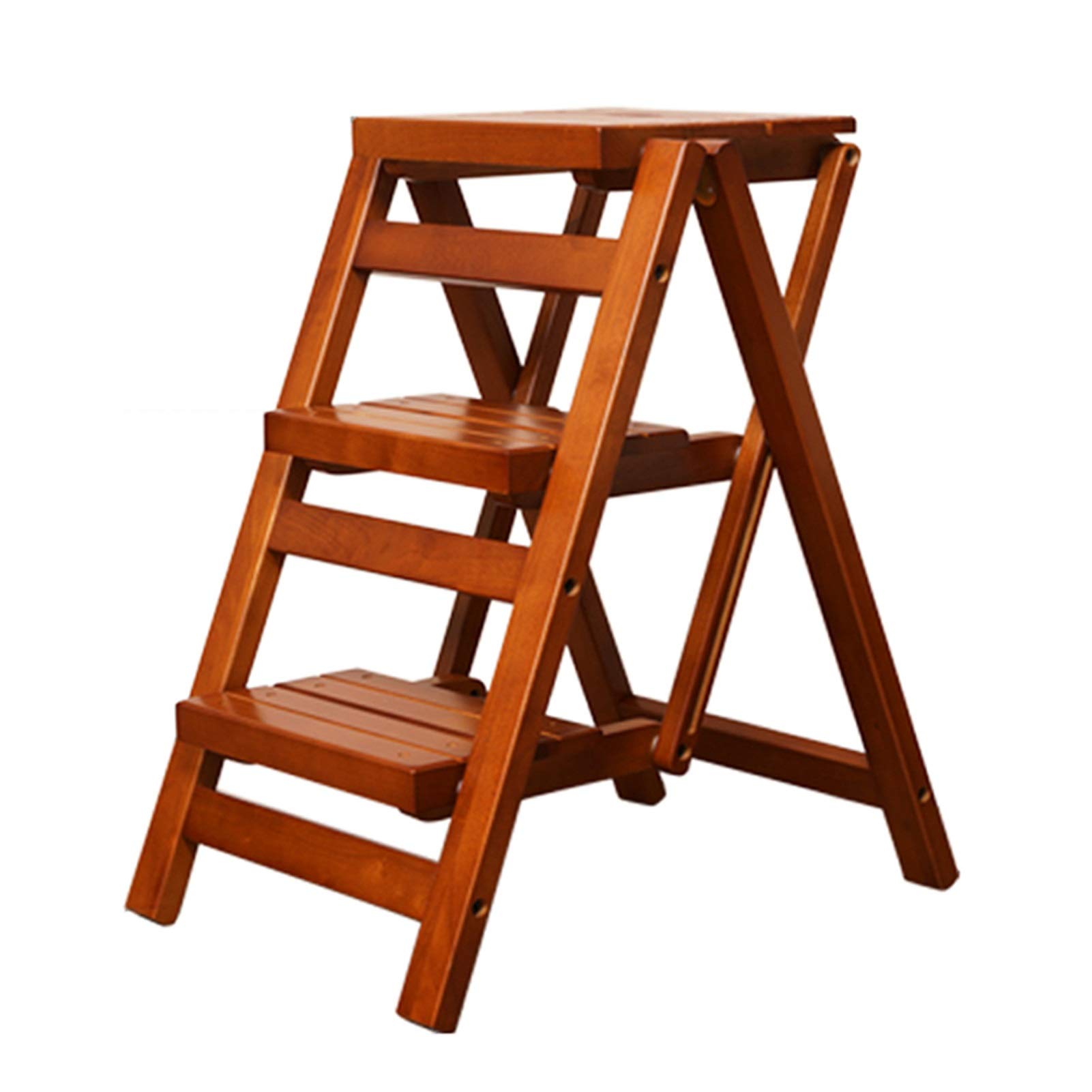 LEOSXA 3-Step Solid Wood Folding Step Stool - Heavy Duty Portable Ladder Stool for Home, Kitchen, Bathroom & Garage - Non-Slip Safety Stool for Adults & Kids - Multi-Purpose Climbing Stool for Storage & Cleaning