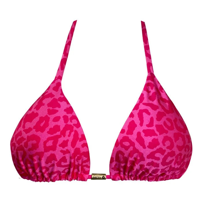 Sexy Pink Glow Jaguar Print Brazilian Triangle Bikini Top - Women's Swimwear for Beach, Pool & Summer Vacations