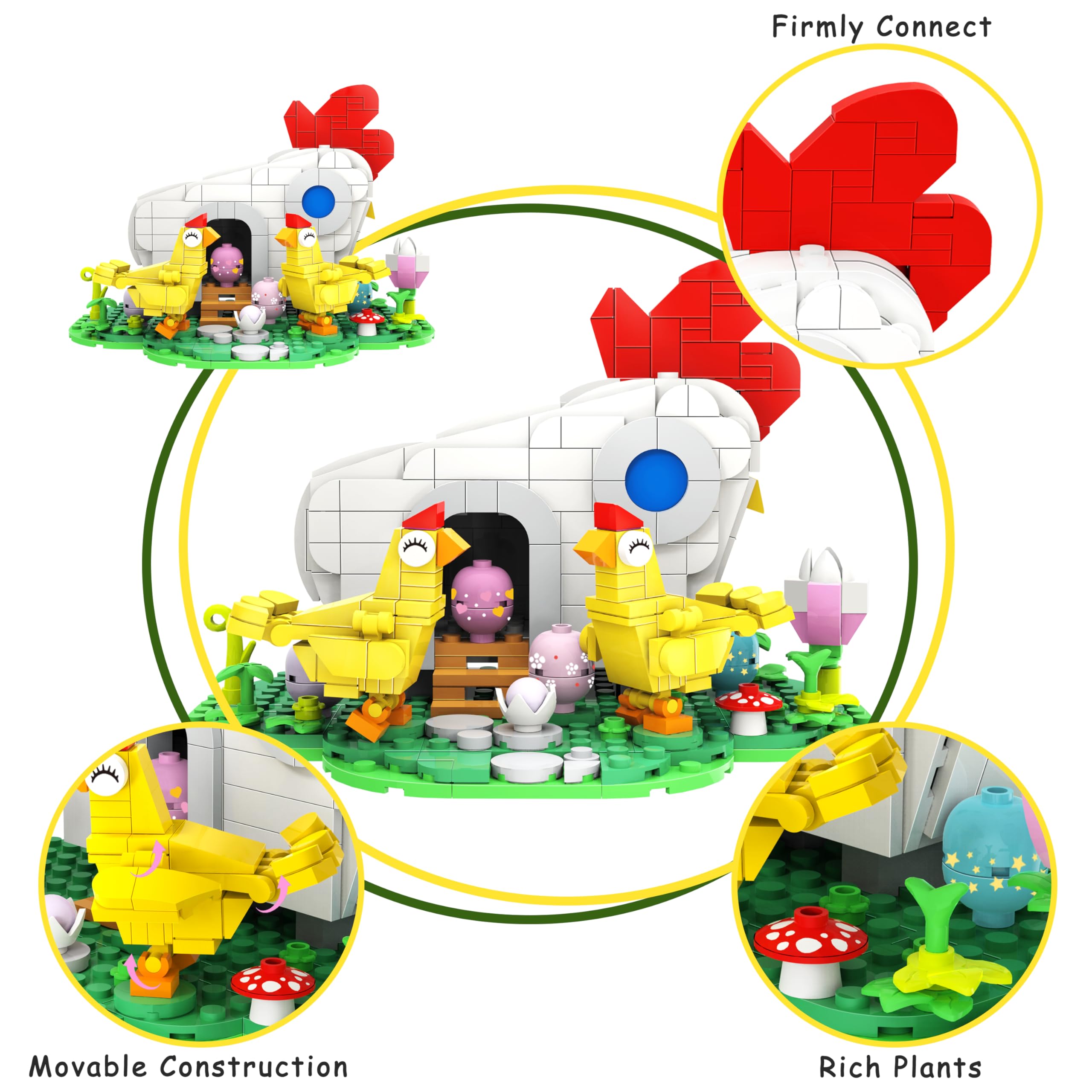 Easter Chicks Farm Henhouse Building Kit - 469PCS Creative STEM Toys for Boys & Girls Age 6+, Easter Basket Stuffers & Egg Fillers, Educational Building Bricks with Flowers & Eggs - Perfect for Easter Gifts, Kids Playtime & Farm Animal Learning Activities