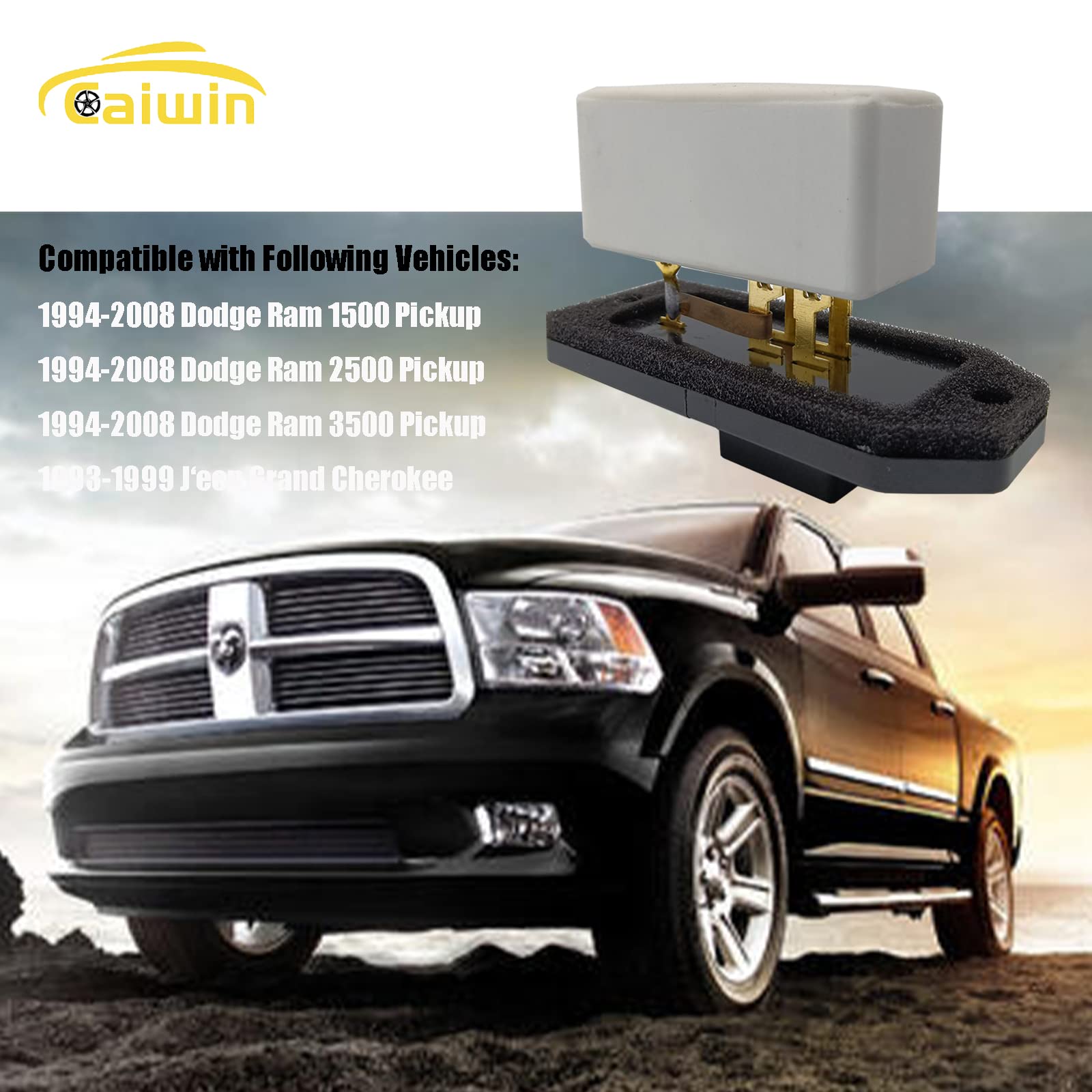 HVAC Blower Motor Resistor 68004241AA - Compatible with 1994-2008 Dodge Ram 1500/2500/3500 Pickup & 1993-1999 Jeep Grand Cherokee - Replaces 5012212AA, 4720278, 5014212AA, 973020 - Perfect for AC/Heating System Repair & Maintenance
