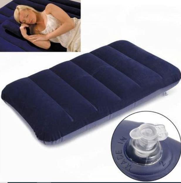 Trendmad Velvet Inflatable Travel Pillow for Neck Support - Soft & Portable Air Pillow for Airplane, Car, Camping (Blue, Pack of 1) - Perfect for Long Flights, Road Trips & Outdoor Adventures