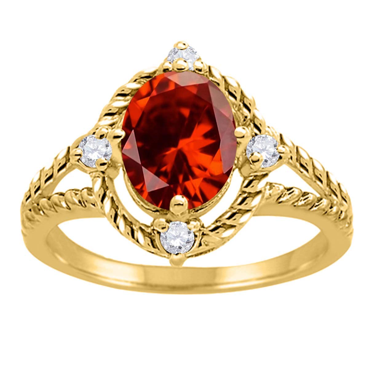 MauliJewels 1.85 Carat Garnet & Diamond Ring for Women - 10K Yellow Gold Prong Set Wedding Band, Anniversary Gift, Engagement Jewelry - Perfect for Bridal, Evening Wear & Special Occasions